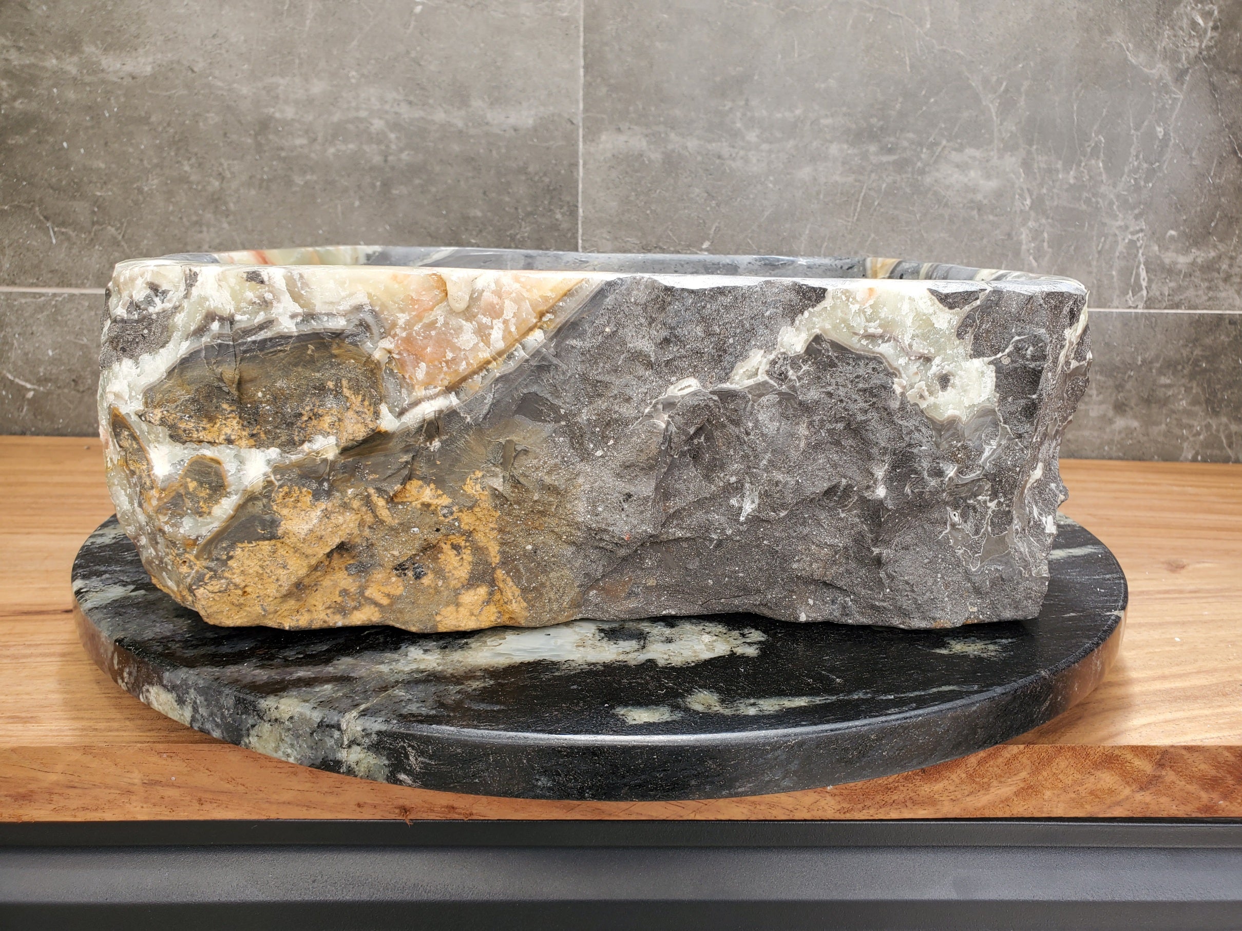 S30_37 Onyx Stone Vessel Bathroom Sink - 15 x 14.5 inch
