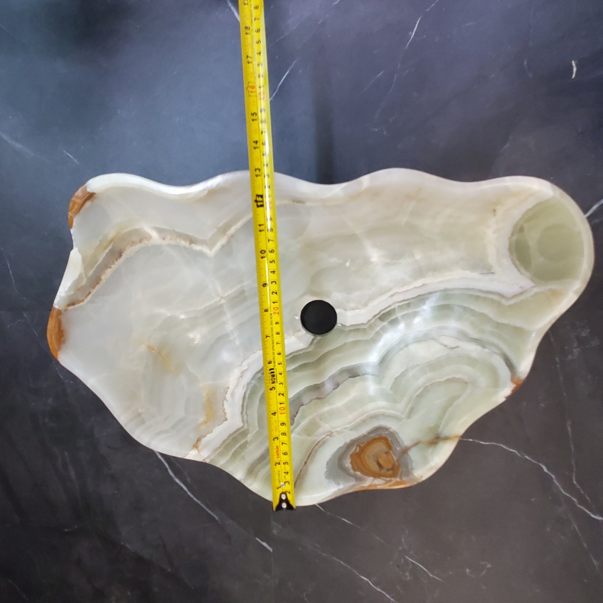 Green Onyx Marble Vessel Sink, Natural Stone Vanity Basin, Polished Bathroom Countertop Sink, Spa Decor 20x13 Inch S40_10 Bathroom Sinks Featured Onyx Sinks Sinks