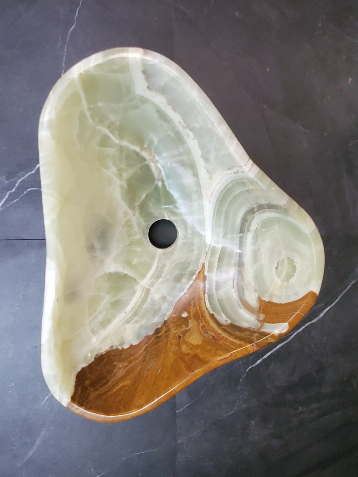 Green Onyx Vessel Sink, Natural Stone Vanity Basin, Polished Bathroom Countertop Sink, Spa Decor 15x12.5 Inch S40_27