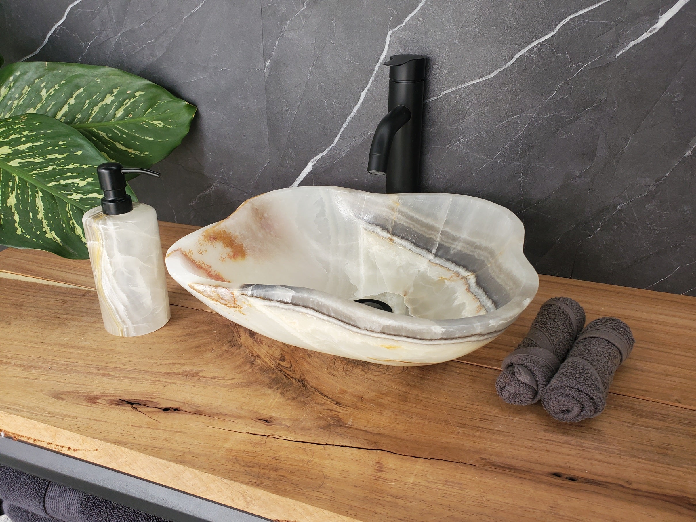 S34_21 Light Onyx Stone Vessel Sink- 14.5 x 13 inch