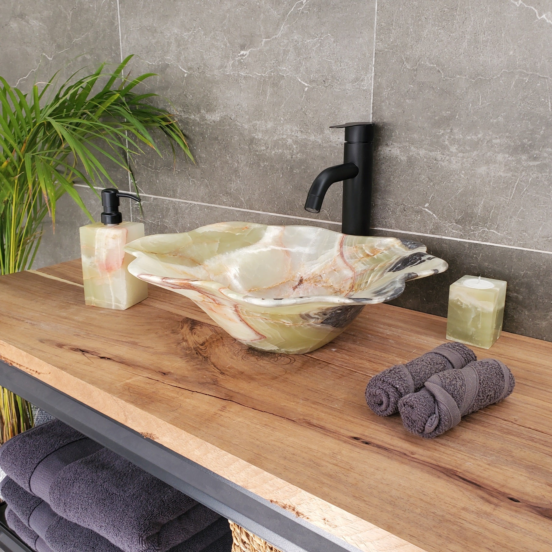 S33_56 Green Onyx Bathroom Vessel Sink - 17 x 13.5 inch