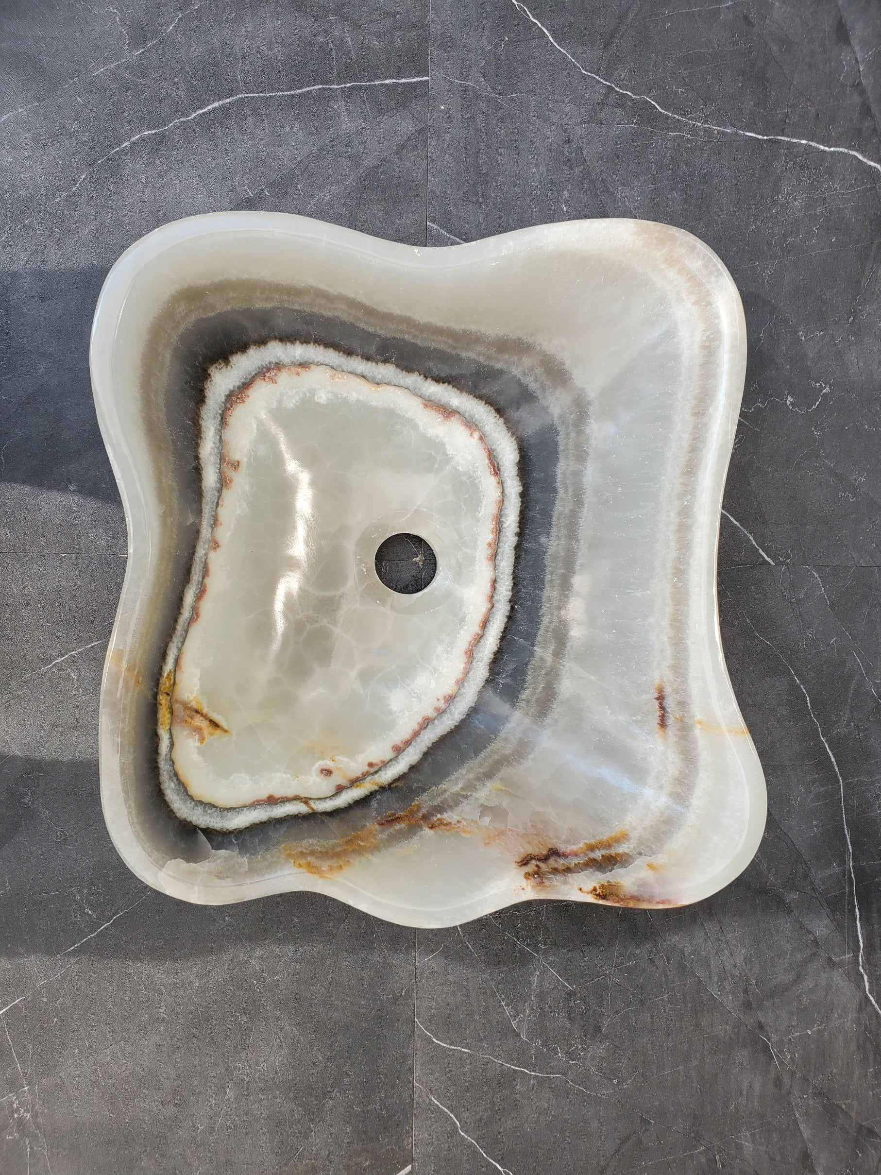 S34_16 Onyx Stone Vessel Bathroom Sink - 15.3 x 14 inch