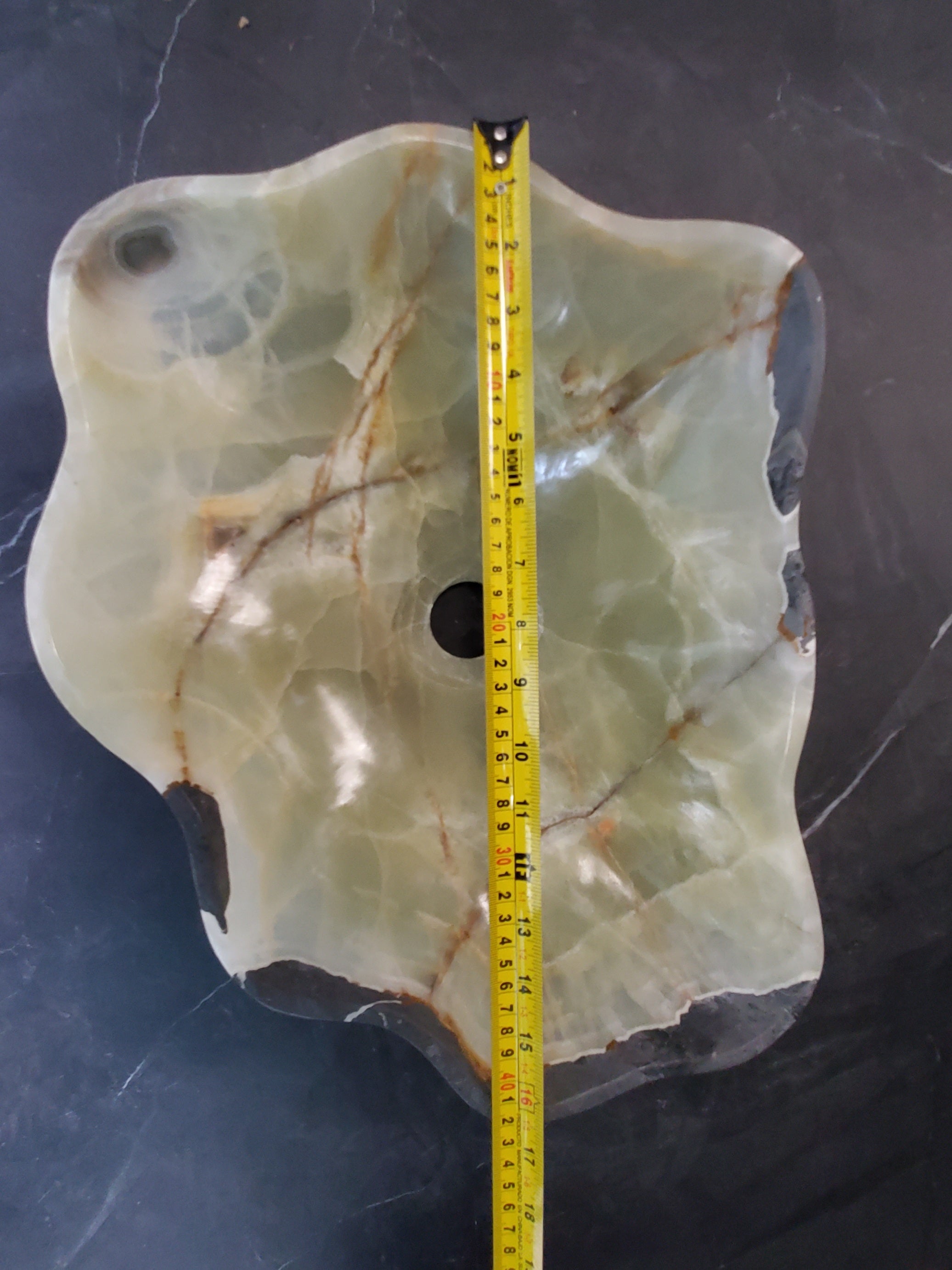 Green Onyx Vessel Sink, Natural Stone Vanity Basin, Polished Bathroom Countertop Sink, Spa Decor 16.5x13 Inch S40_22