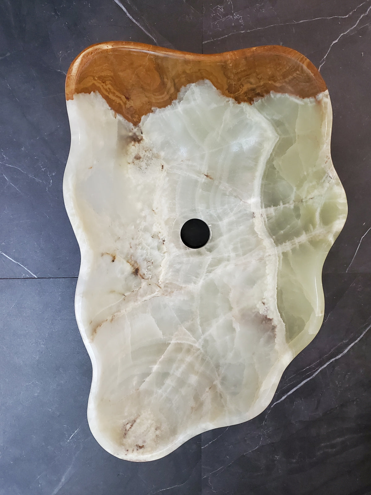 Green Onyx Marble Vessel Sink – Natural Stone Countertop Sink, Polished Vanity Basin, Luxury Spa Bathroom Decor 19x13 Inch S40_09 Bathroom Sinks Featured Onyx Sinks Sinks