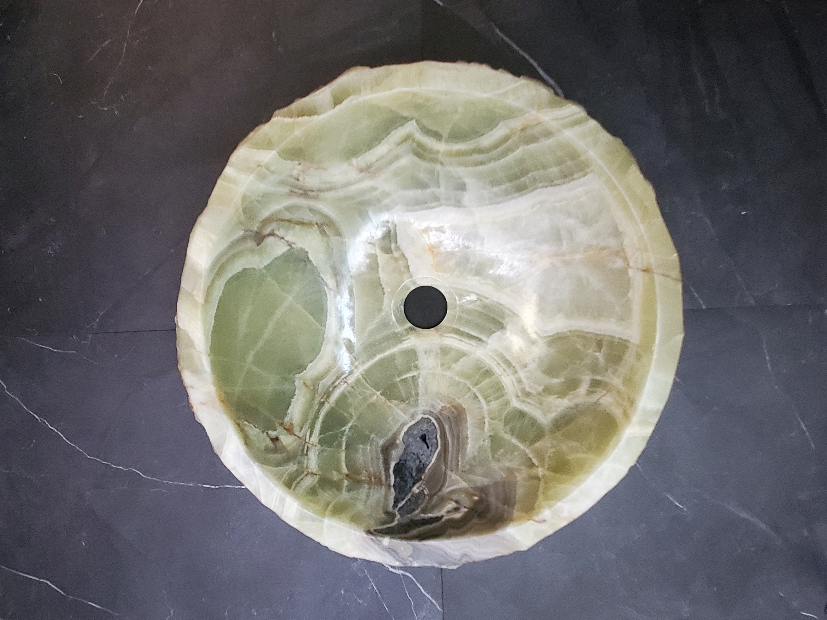 Green Onyx Marble Vessel Sink, Natural Stone Vanity Basin, Polished Bathroom Countertop Sink, Spa Decor 16x16 Inch S40_01 Bathroom Sinks Featured Onyx Sinks