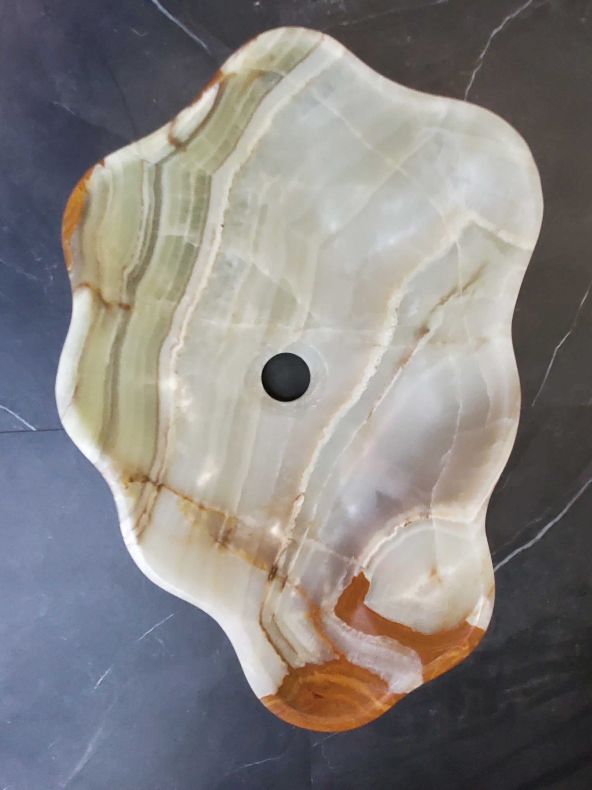 Green Onyx Vessel Sink – Natural Stone Countertop Sink, Polished Vanity Basin, Luxury Spa Bathroom Decor 19.5x13 Inch S40_21