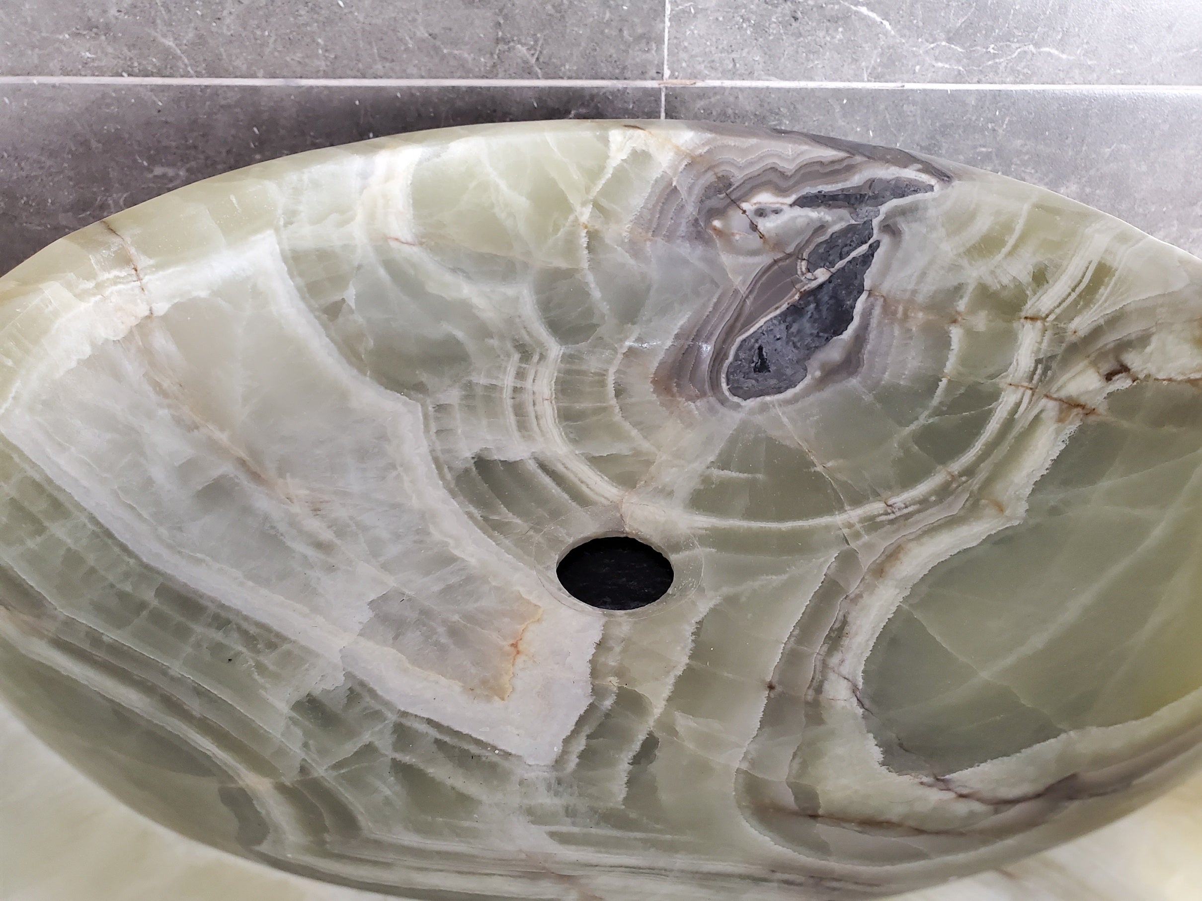 Green Onyx Marble Vessel Sink, Natural Stone Vanity Basin, Polished Bathroom Countertop Sink, Spa Decor 16x16 Inch S40_01 Bathroom Sinks Featured Onyx Sinks