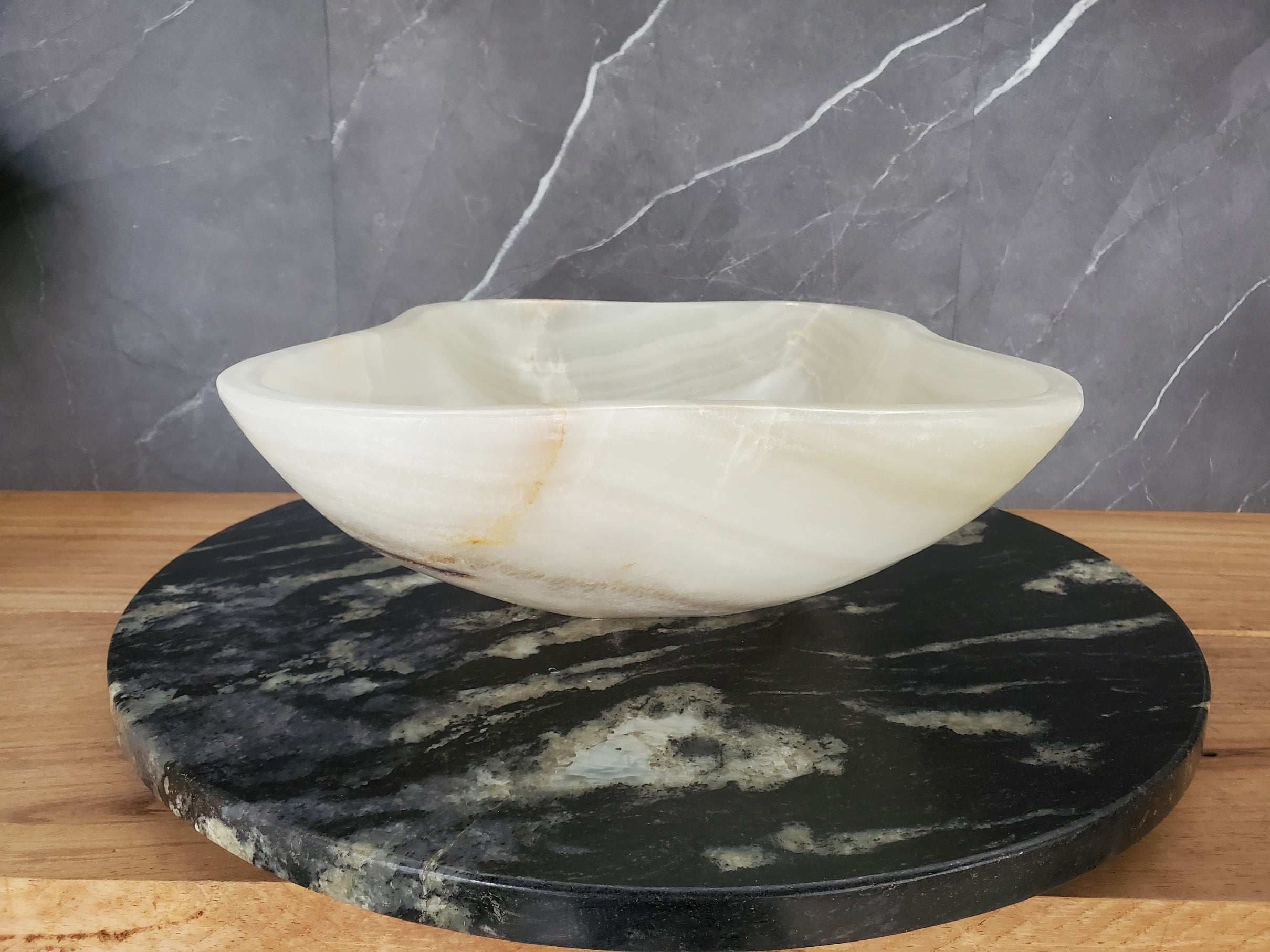S34_19 Light Green Onyx Bathroom Vessel Sink - 14 x 13 inch