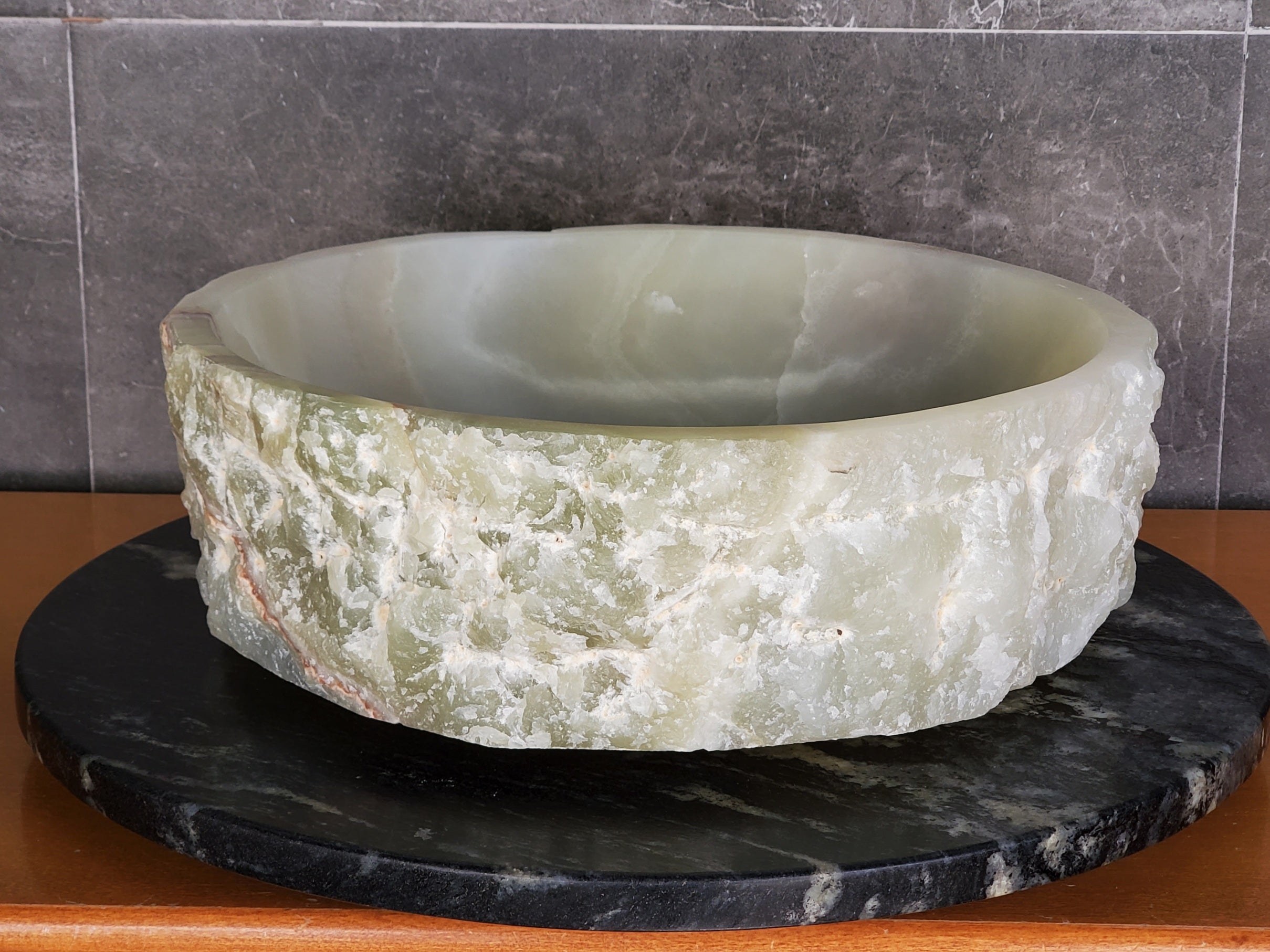 SET3708 - Onyx Stone Vessel Sink Set, Green, Master Bathroom Double Sinks Bathroom Sinks pair