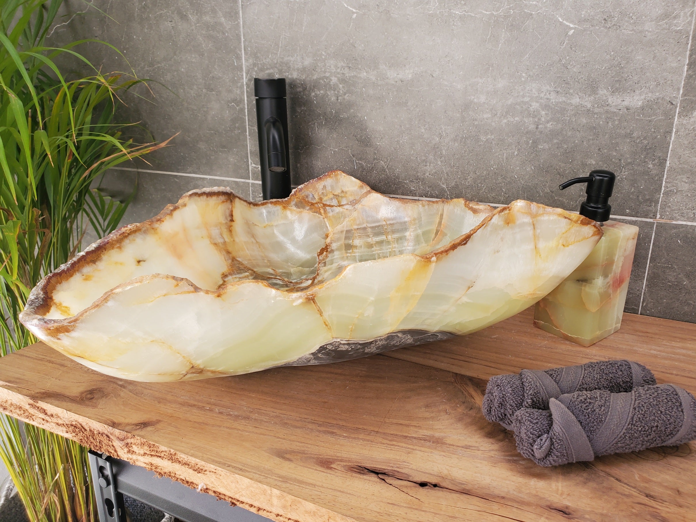 S33_22 Green Onyx Bathroom Vessel Sink - 19 x 19 inch