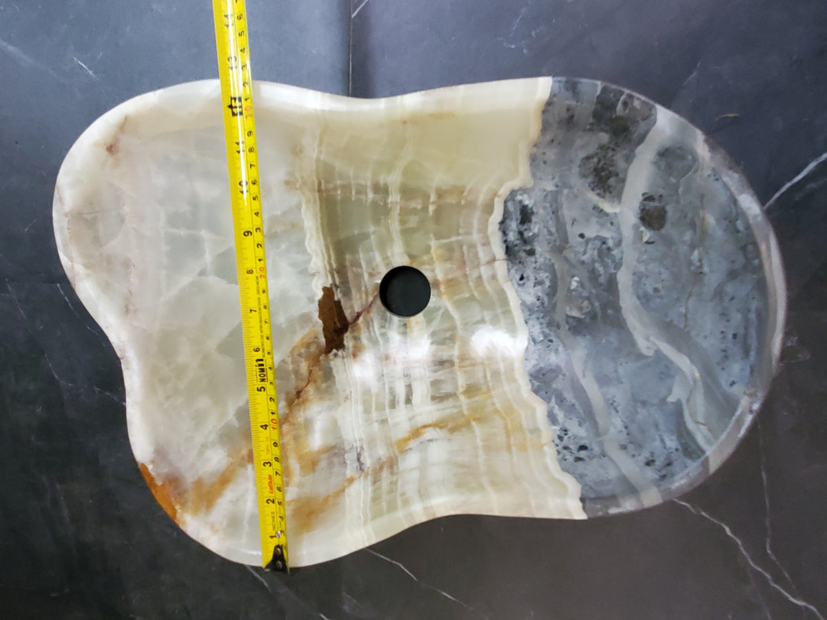 Green Onyx Marble Vessel Sink – Natural Stone Countertop Sink, Polished Vanity Basin, Luxury Spa Bathroom Decor 18x12.5 Inch S40_12 Bathroom Sinks Featured Onyx Sinks Sinks
