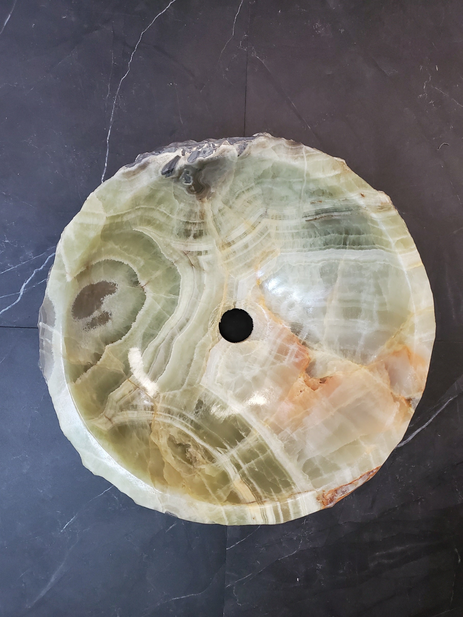 Green Onyx Marble Vessel Sink, Natural Stone Vanity Basin, Polished Bathroom Countertop Sink, Spa Decor 15x15 Inch S40_02 Bathroom Sinks Featured Onyx Sinks