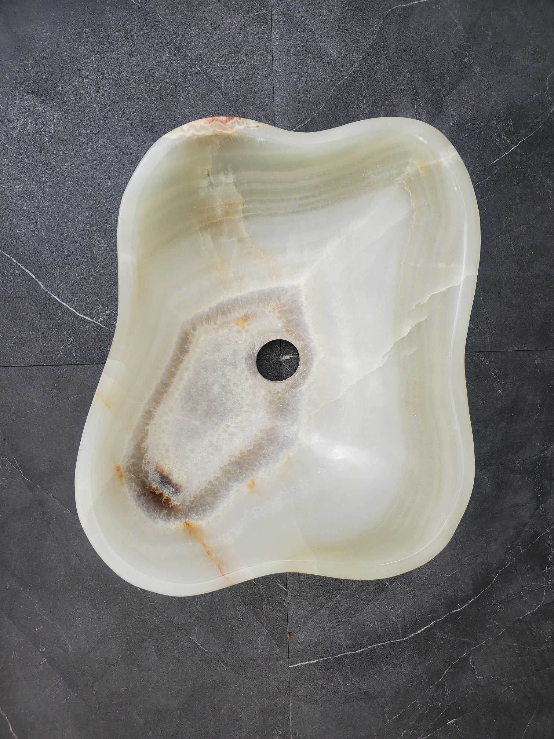 S34_19 Light Green Onyx Bathroom Vessel Sink - 14 x 13 inch
