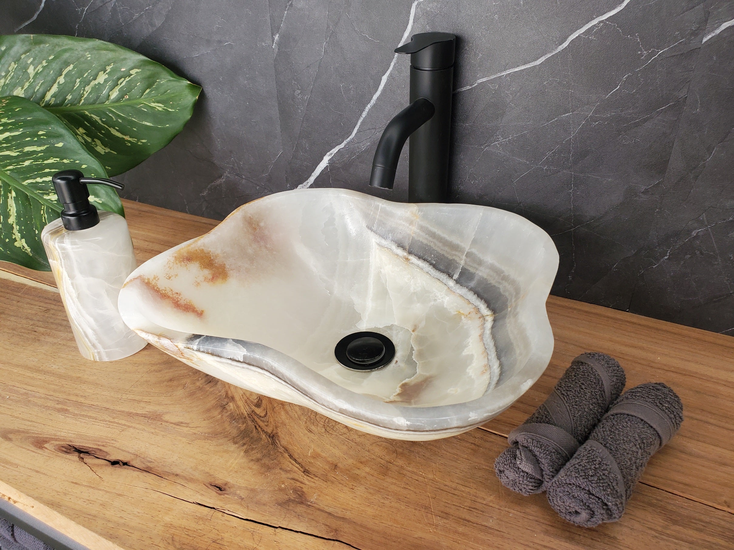 S34_21 Light Onyx Stone Vessel Sink- 14.5 x 13 inch