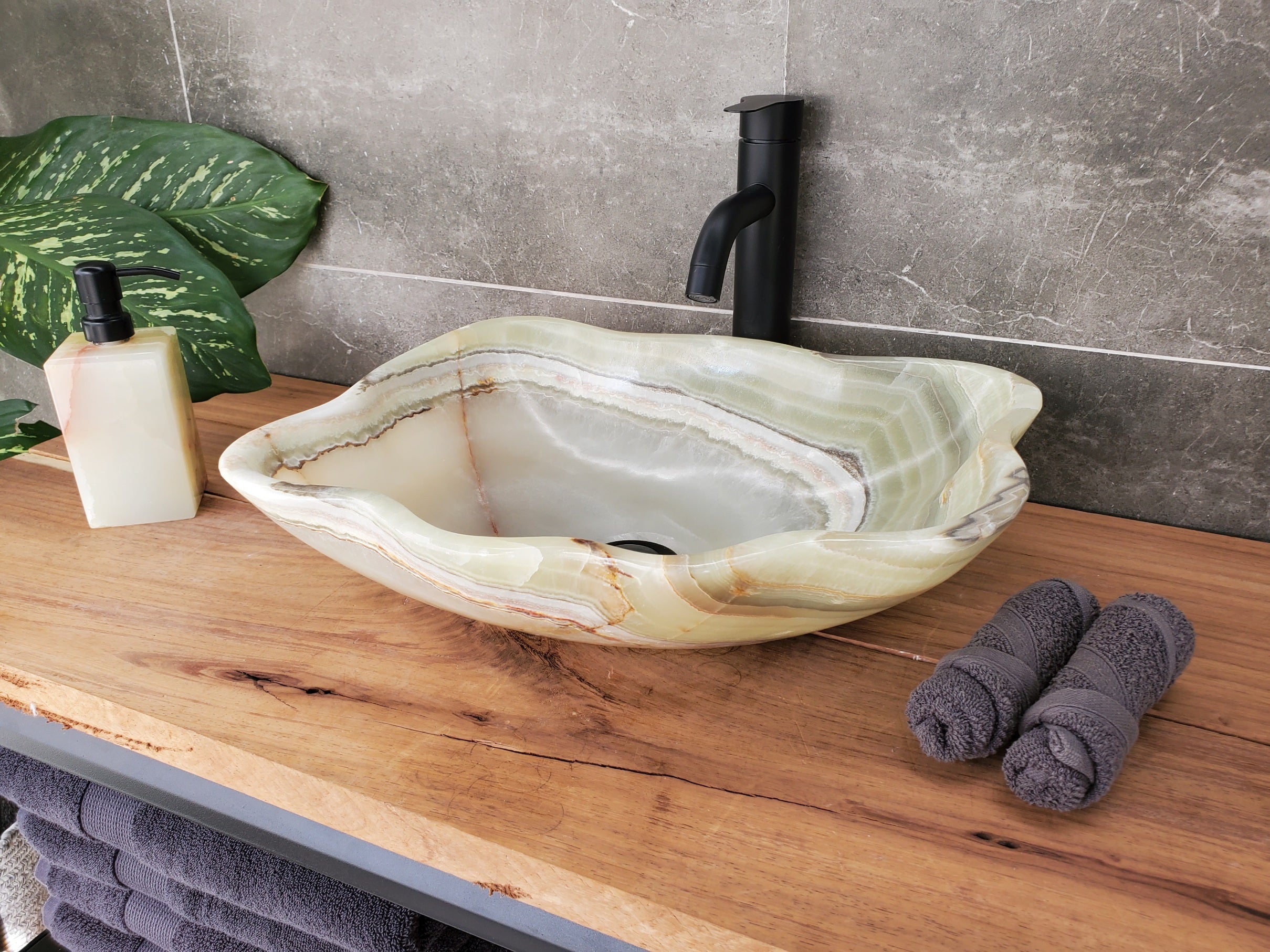 S34_14 Green Onyx Bathroom Vessel Sink -16.7 x 14.5 inch