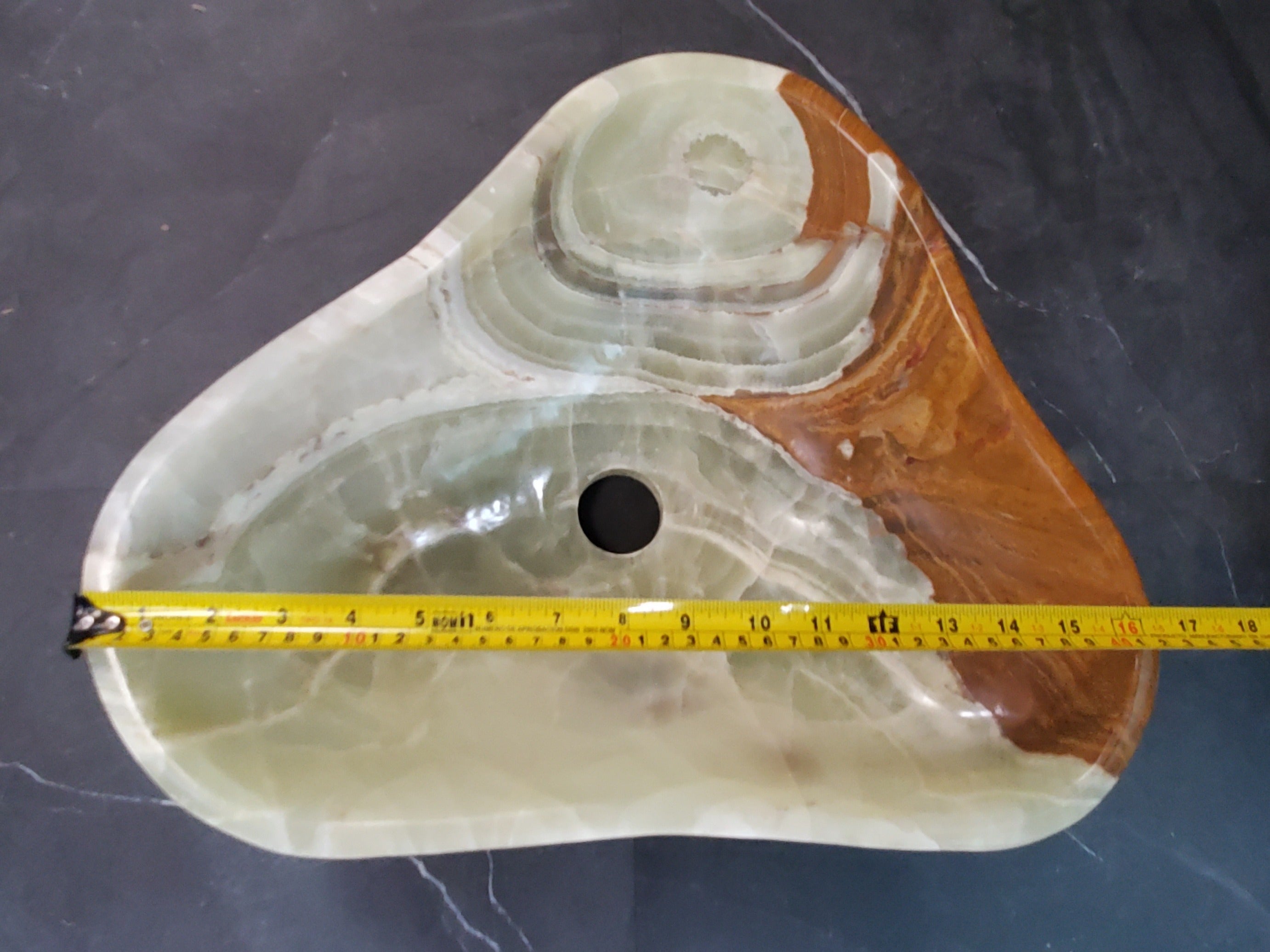 Green Onyx Vessel Sink, Natural Stone Vanity Basin, Polished Bathroom Countertop Sink, Spa Decor 15x12.5 Inch S40_27