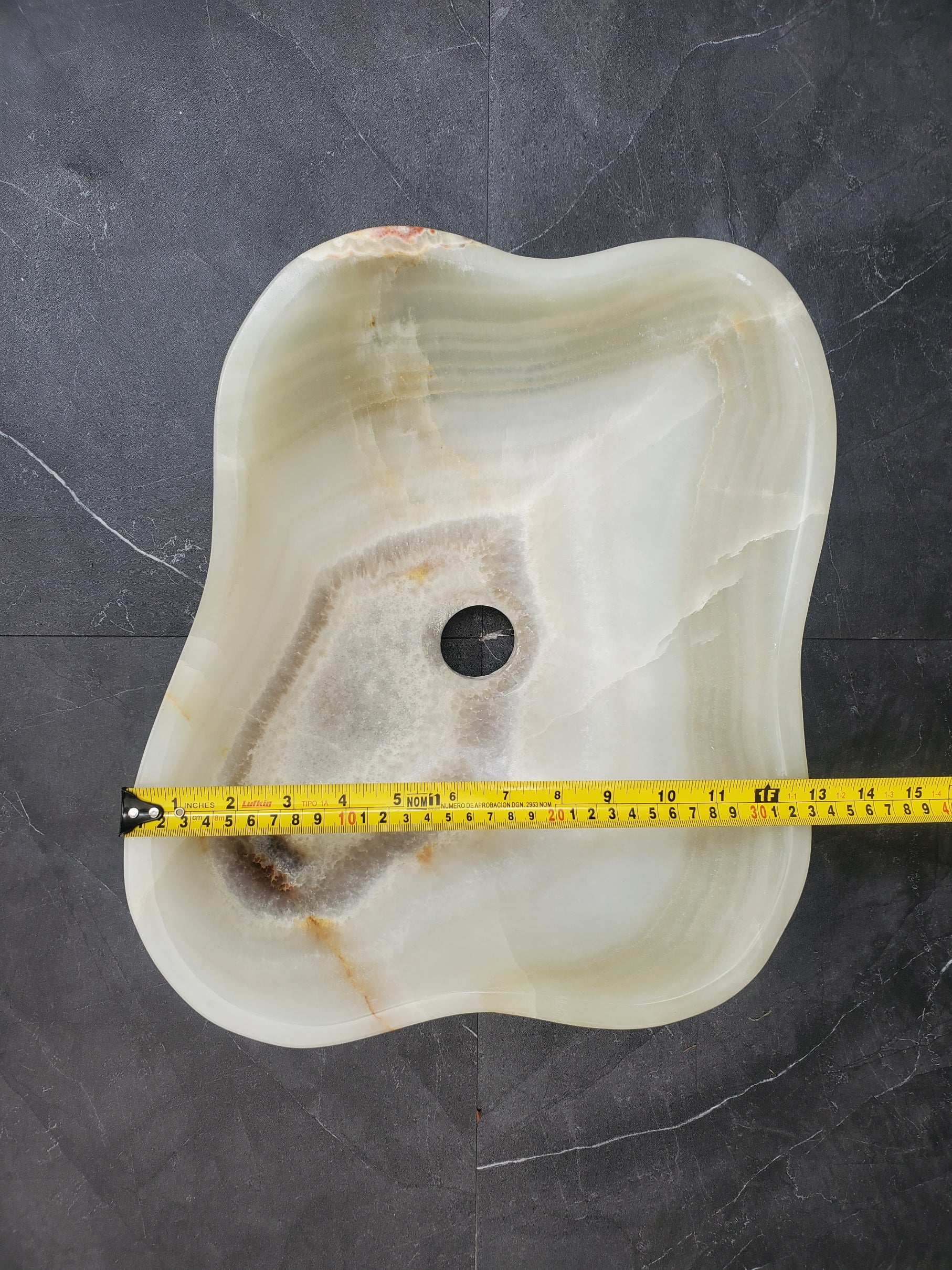 S34_19 Light Green Onyx Bathroom Vessel Sink - 14 x 13 inch