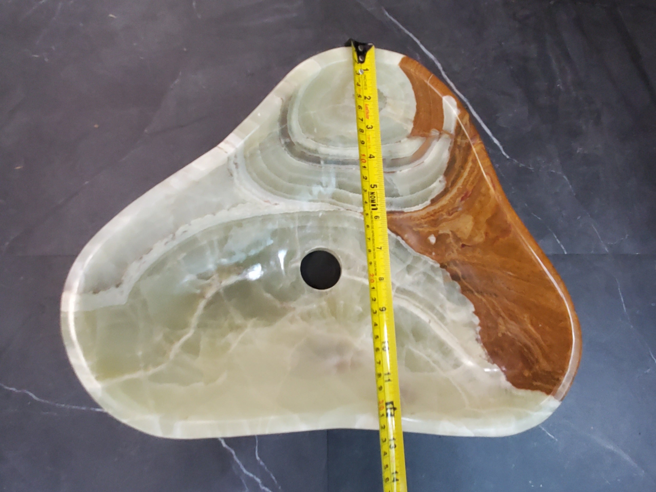 Green Onyx Vessel Sink, Natural Stone Vanity Basin, Polished Bathroom Countertop Sink, Spa Decor 15x12.5 Inch S40_27