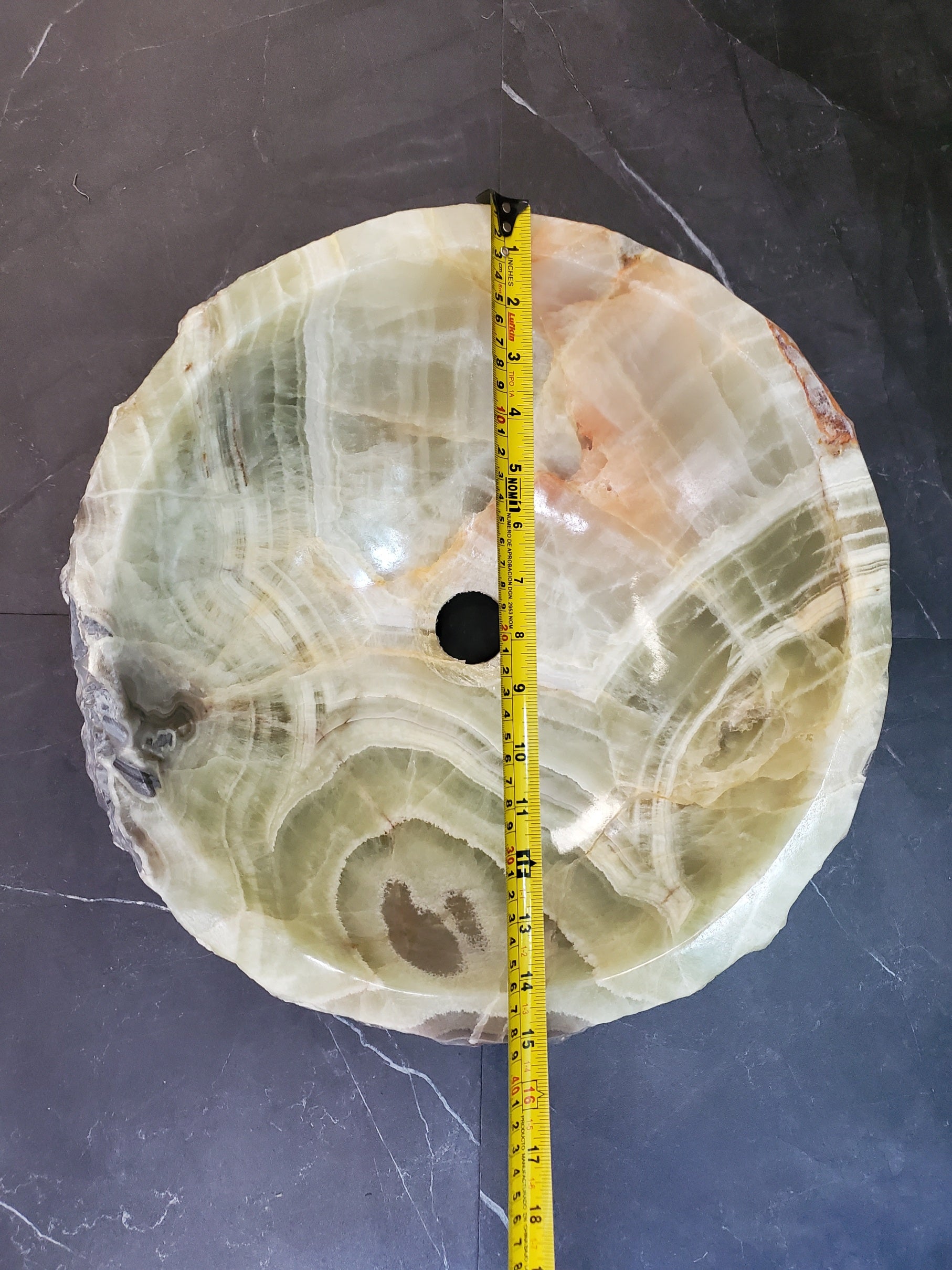 Green Onyx Marble Vessel Sink, Natural Stone Vanity Basin, Polished Bathroom Countertop Sink, Spa Decor 15x15 Inch S40_02 Bathroom Sinks Featured Onyx Sinks