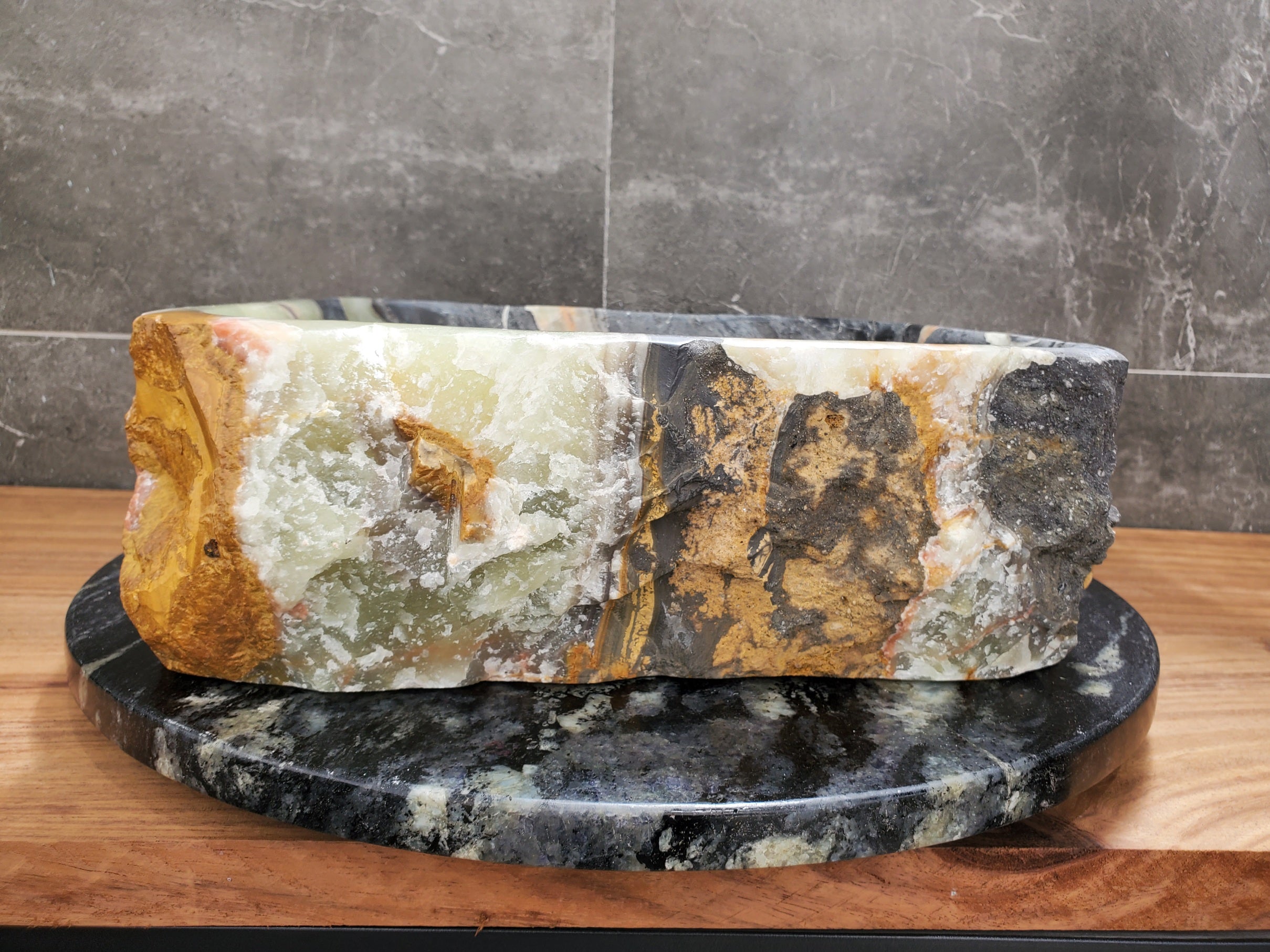 S30_36 Onyx Stone Vessel Bathroom Sink - 15.5 x 14.5