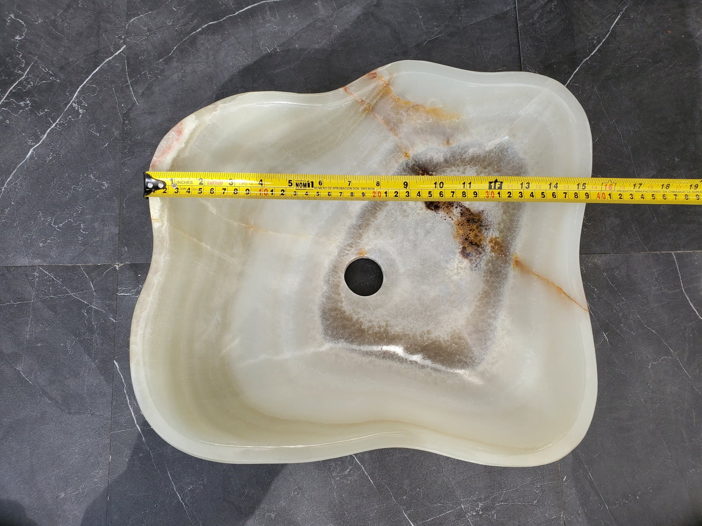 S34_18 Light Green Onyx Bathroom Vessel Sink - 15.2 x 13 inch