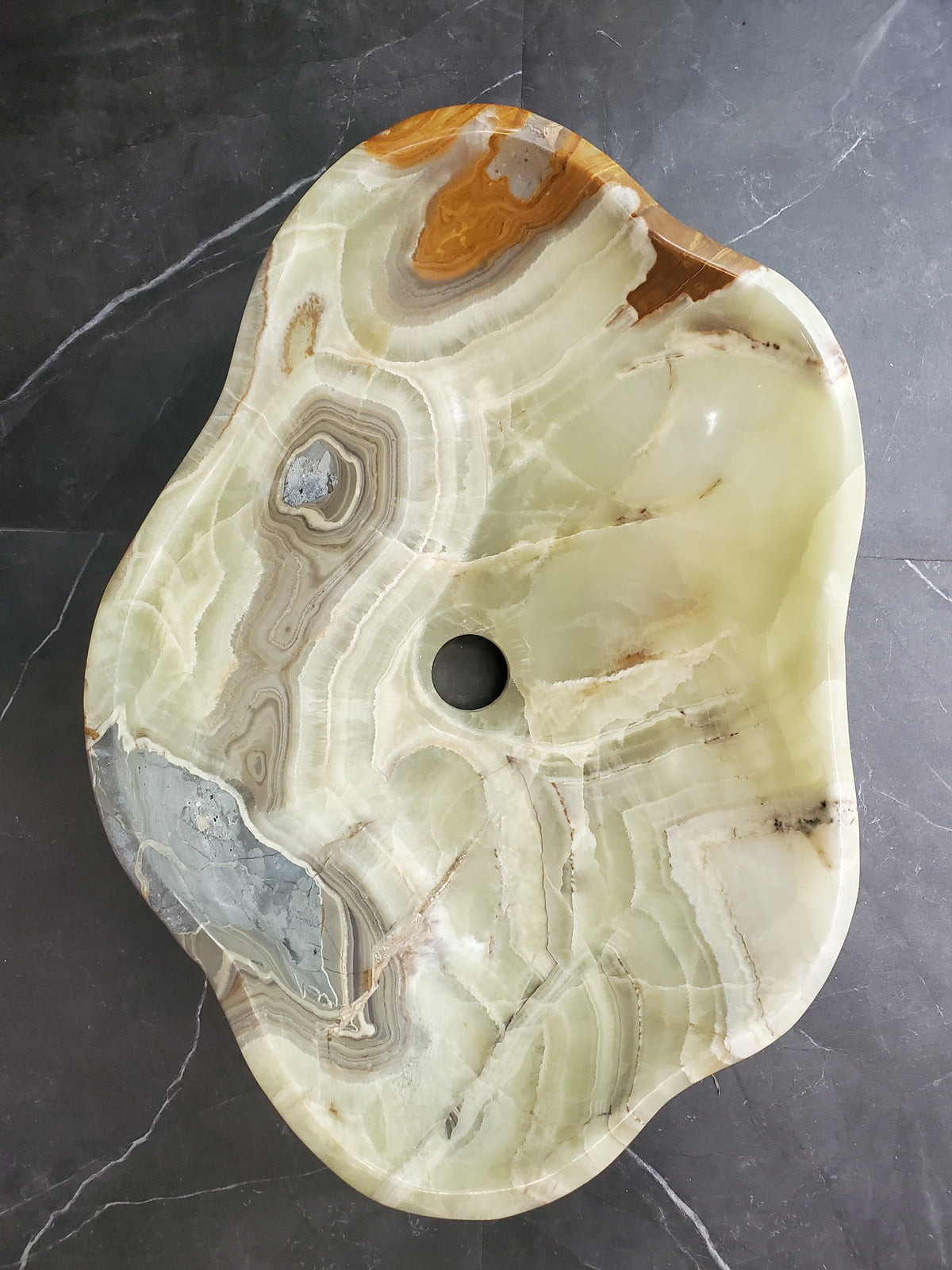 Green White Onyx Vessel Sink, 19x13 Inch Natural Stone Countertop Basin, Polished Luxury Vanity Sink, Spa Bathroom Decor S40_13
