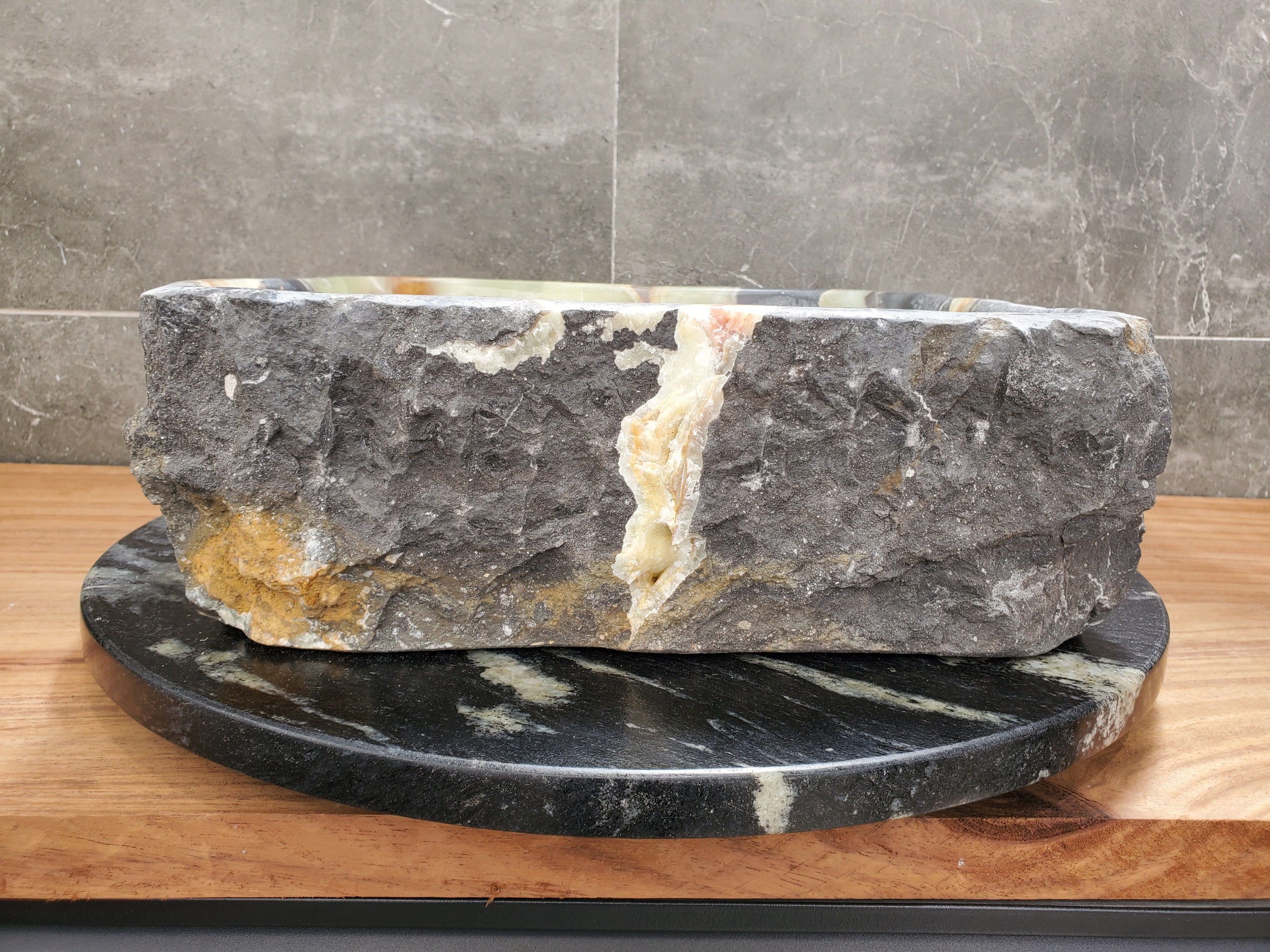 S30_36 Onyx Stone Vessel Bathroom Sink - 15.5 x 14.5