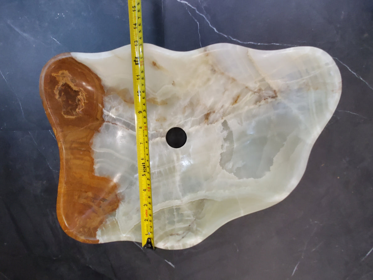 Green Onyx Vessel Sink, Natural Stone Vanity Basin, Polished Bathroom Countertop Sink, Spa Decor 18.5x13 Inch S40_24