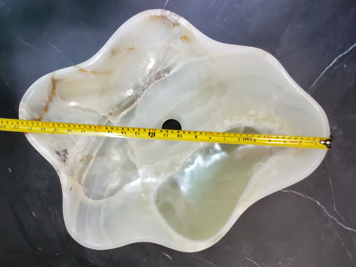 Green Onyx Marble Vessel Sink, 22x17 Inch Natural Stone Countertop Basin, Polished Luxury Vanity Sink, Spa Bathroom Decor S40_08 Bathroom Sinks Featured Onyx Sinks Sinks