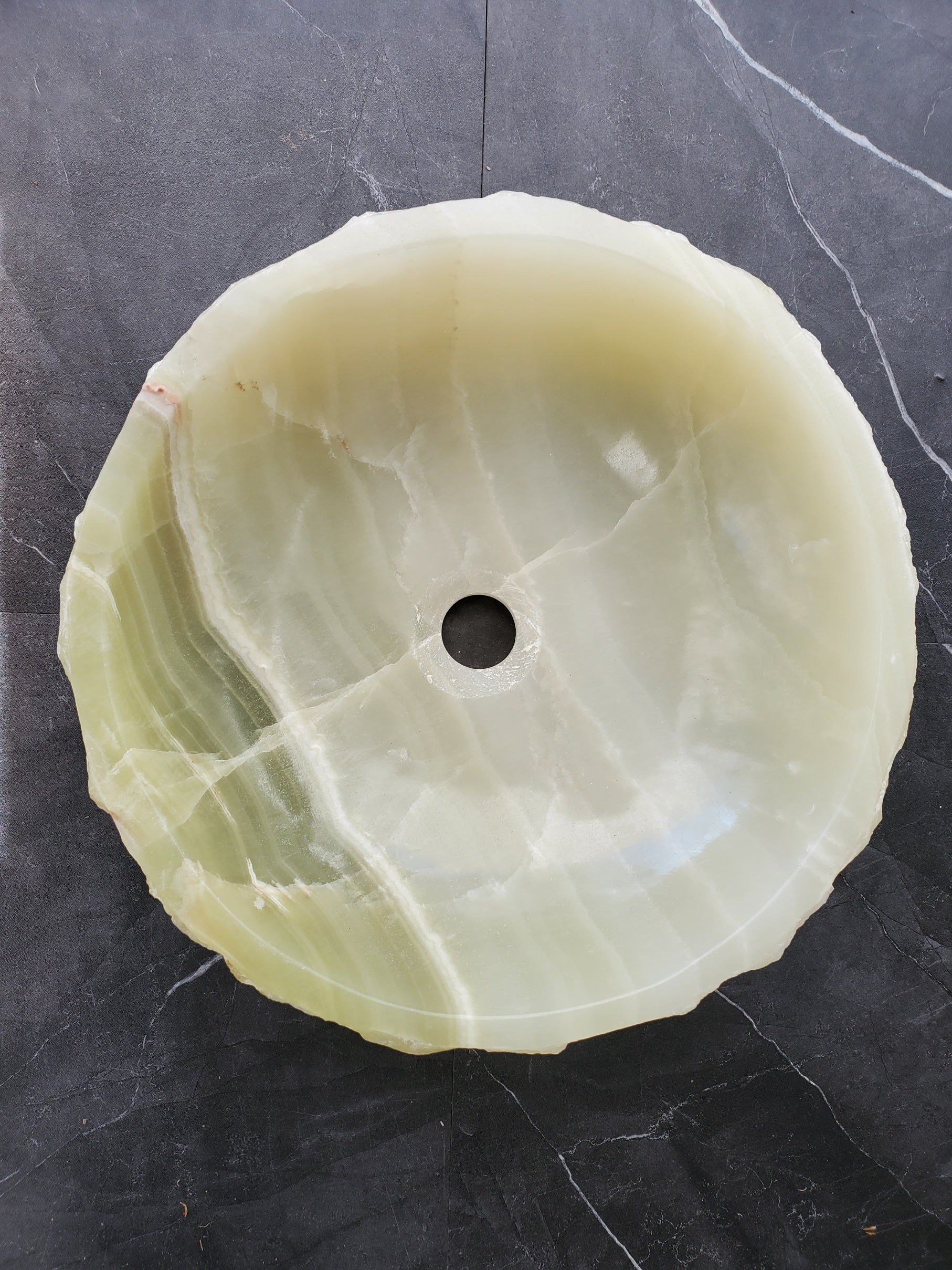 S37_21 Green Onyx Marble Vessel Sink – Natural Stone Countertop Sink, 15.5x15.5 Inch Bathroom Sinks Featured Onyx Sinks Sinks