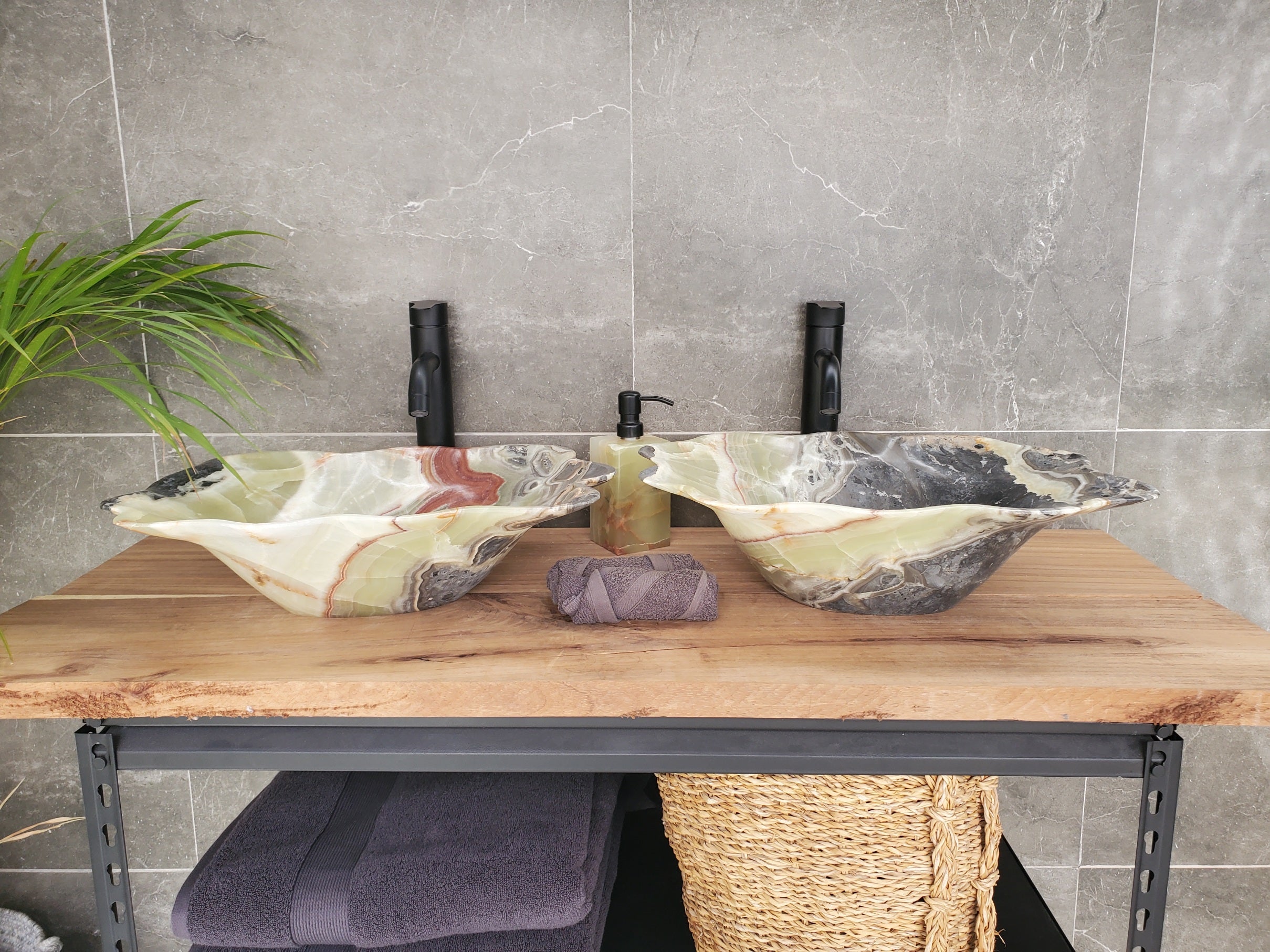 SET3307 Onyx Stone Vessel Bathroom Sink (Set of Two)