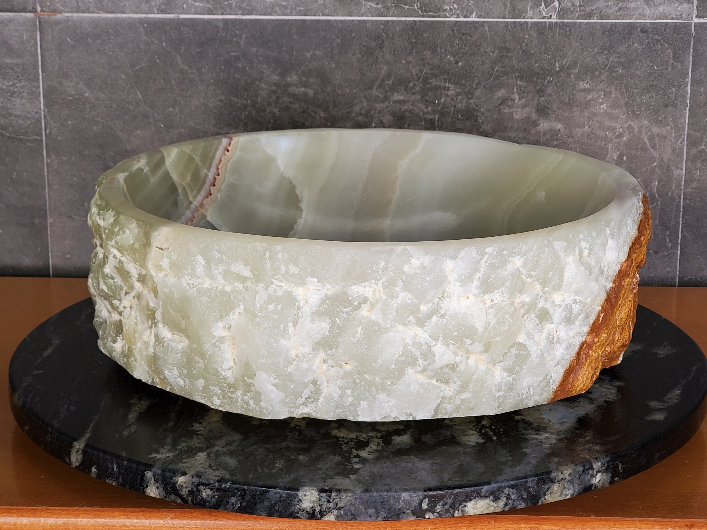 SET3708 - Onyx Stone Vessel Sink Set, Green, Master Bathroom Double Sinks Bathroom Sinks pair