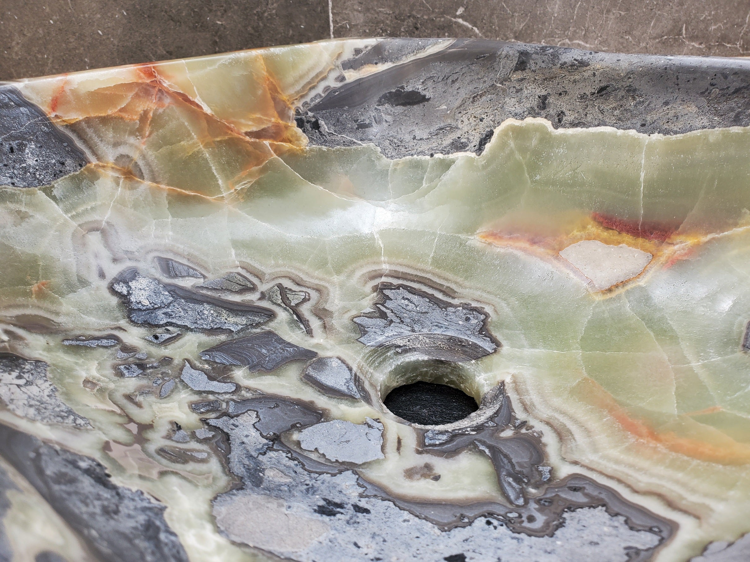 S30_37 Onyx Stone Vessel Bathroom Sink - 15 x 14.5 inch
