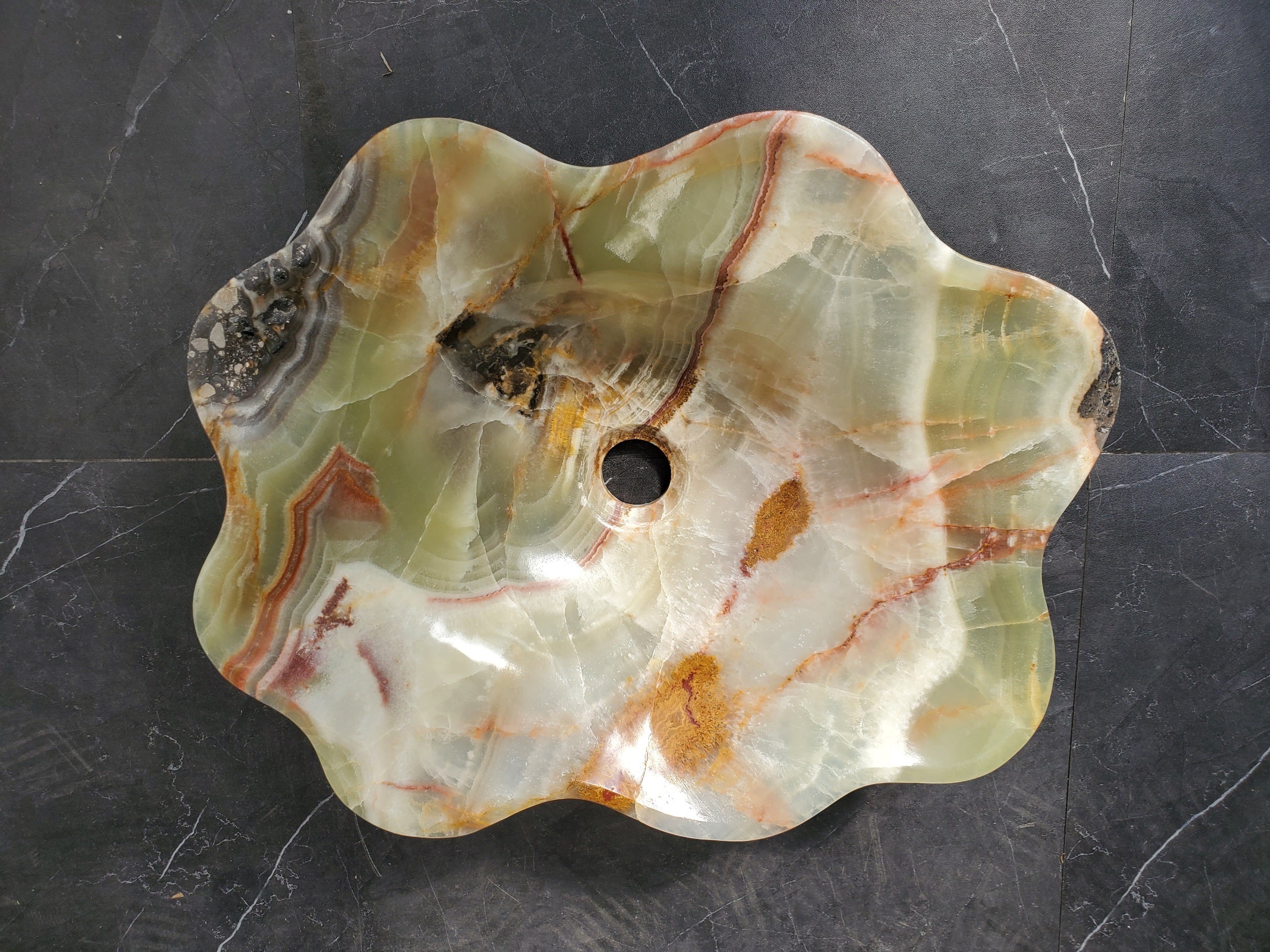 S33_57 Green Onyx Bathroom Vessel Sink - 17 x 14 inch