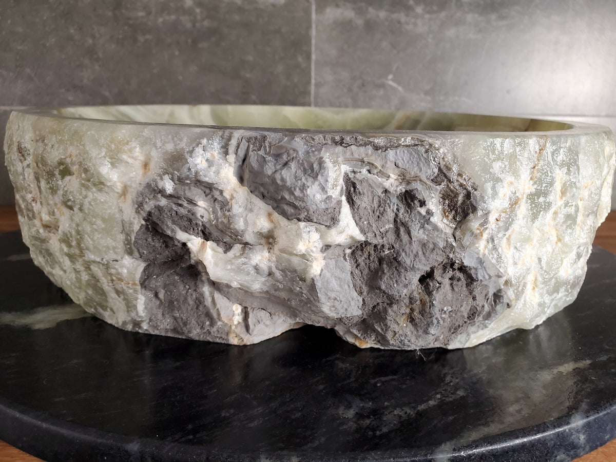 Green Onyx Vessel Sink, Natural Stone Vanity Basin, Polished Bathroom Countertop Sink, Spa Decor 16x16 Inch S40_01 Bathroom Sinks Featured Onyx Sinks Sinks