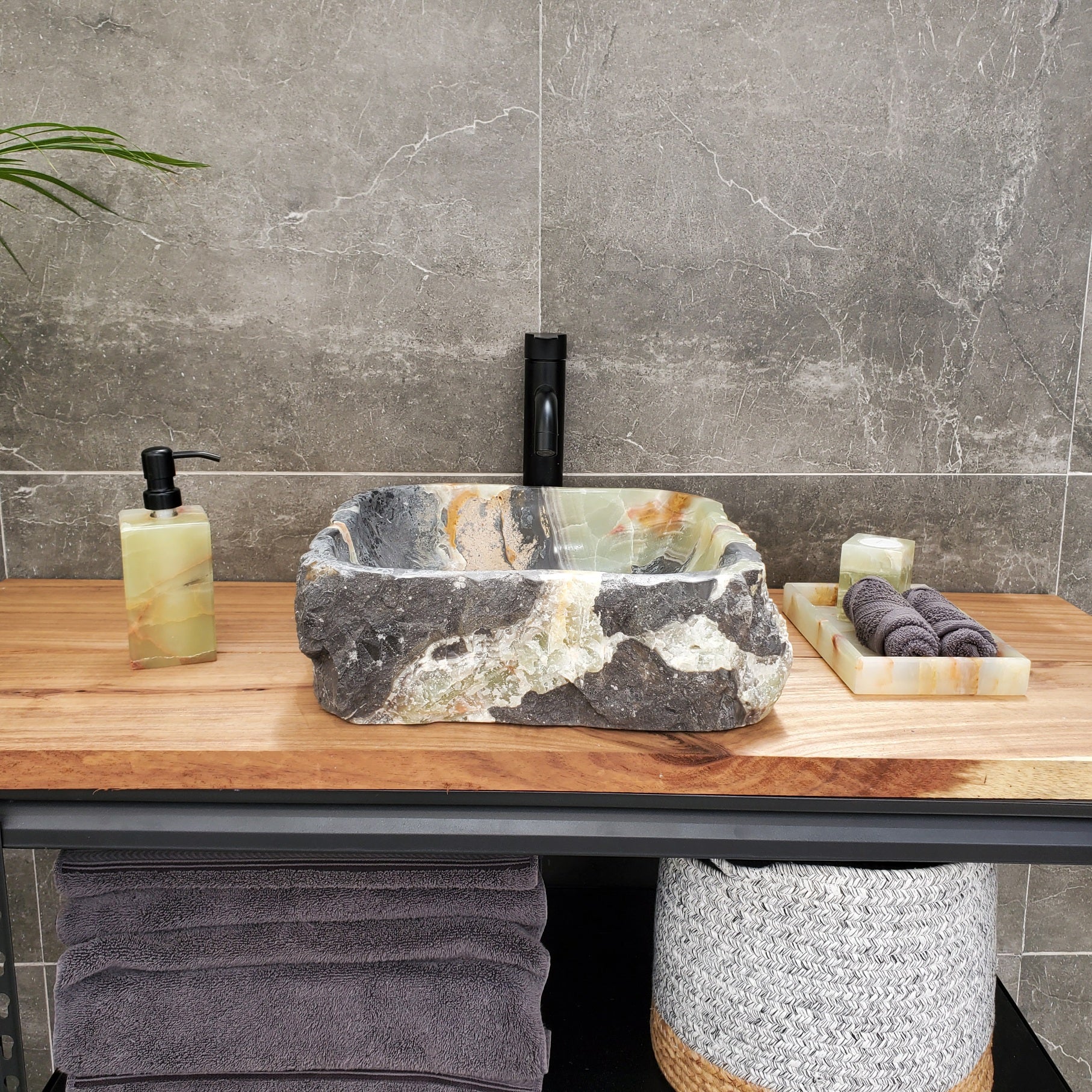 S30_36 Onyx Stone Vessel Bathroom Sink