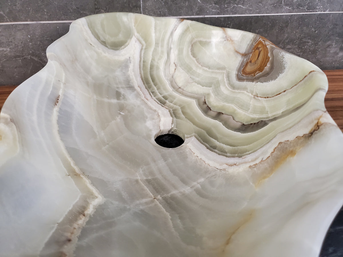 Green Onyx Marble Vessel Sink, Natural Stone Vanity Basin, Polished Bathroom Countertop Sink, Spa Decor 20x13 Inch S40_10 Bathroom Sinks Featured Onyx Sinks Sinks