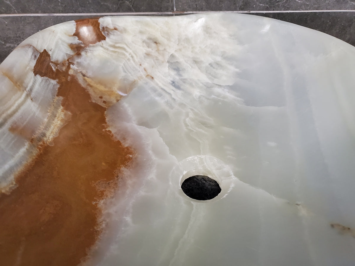 Green Onyx Marble Vessel Sink, 17x15 Inch Natural Stone Countertop Basin, Polished Luxury Vanity Sink, Spa Bathroom Decor S40_11 Bathroom Sinks Featured Onyx Sinks Sinks