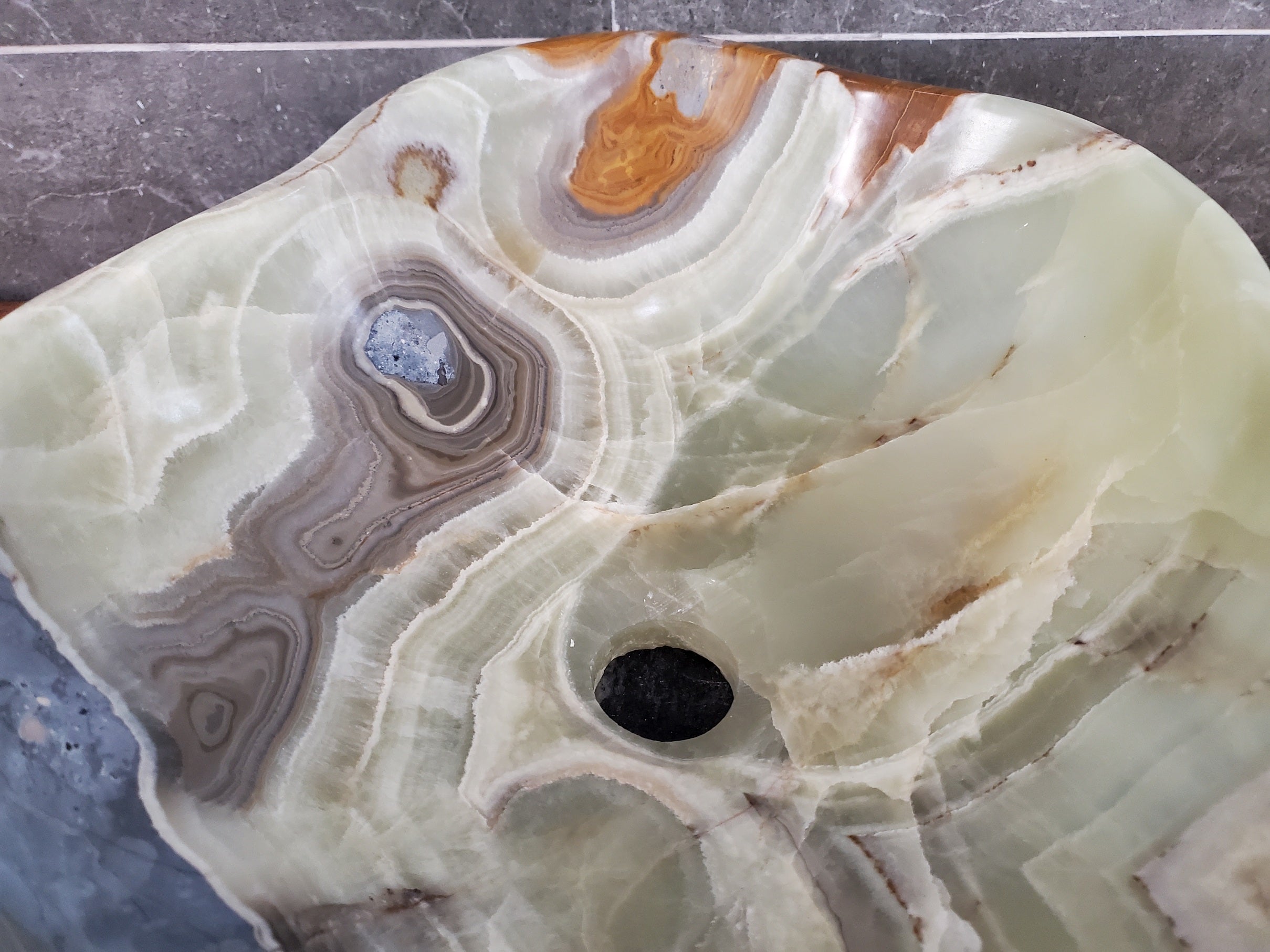 Green White Onyx Vessel Sink, 19x13 Inch Natural Stone Countertop Basin, Polished Luxury Vanity Sink, Spa Bathroom Decor S40_13