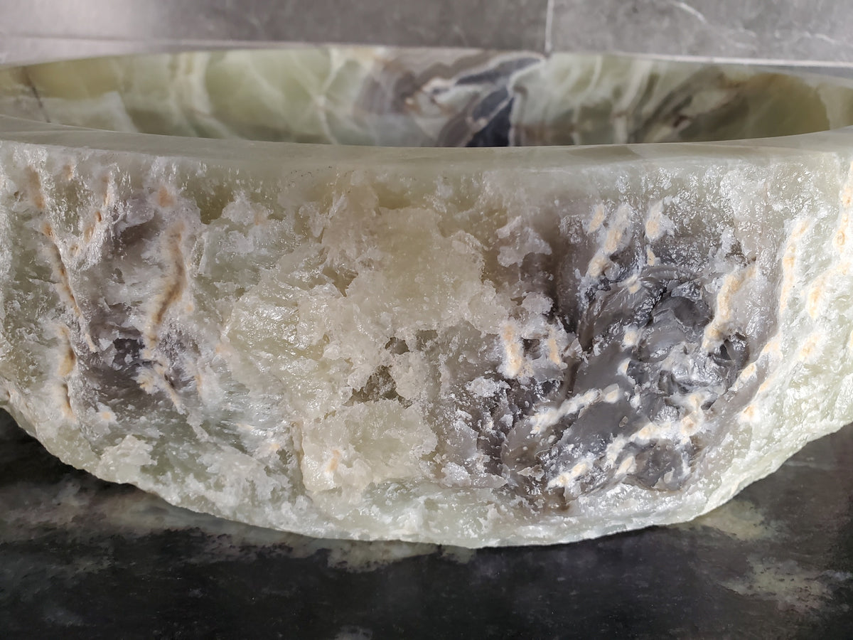 Green Onyx Vessel Sink, Natural Stone Vanity Basin, Polished Bathroom Countertop Sink, Spa Decor 16x16 Inch S40_01 Bathroom Sinks Featured Onyx Sinks Sinks