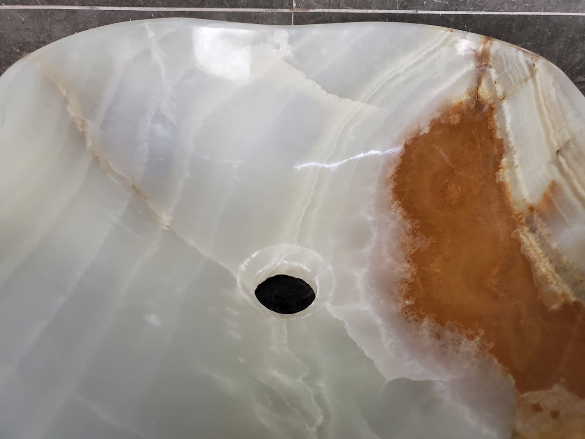 Green Onyx Marble Vessel Sink, 17x15 Inch Natural Stone Countertop Basin, Polished Luxury Vanity Sink, Spa Bathroom Decor S40_11 Bathroom Sinks Featured Onyx Sinks Sinks