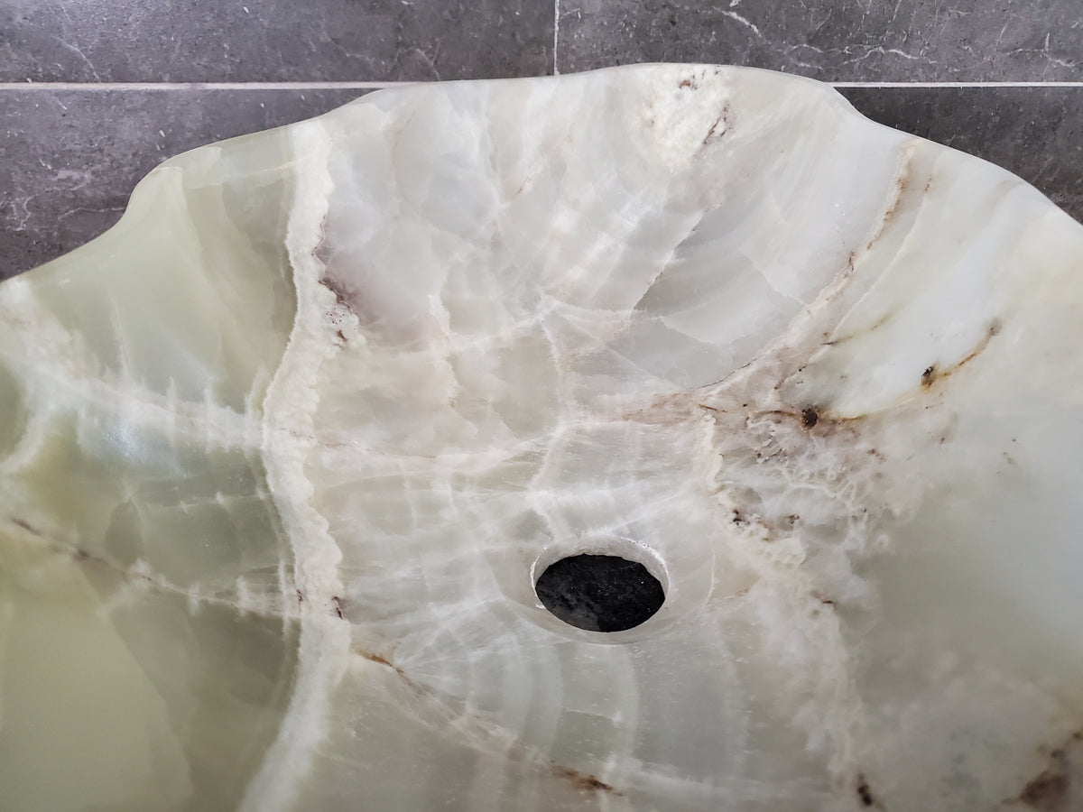 Green Onyx Marble Vessel Sink – Natural Stone Countertop Sink, Polished Vanity Basin, Luxury Spa Bathroom Decor 19x13 Inch S40_09 Bathroom Sinks Featured Onyx Sinks Sinks