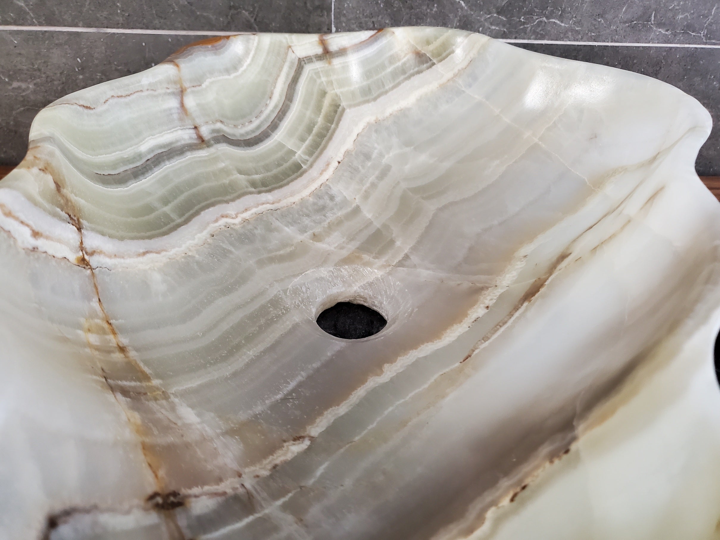 Green Onyx Vessel Sink – Natural Stone Countertop Sink, Polished Vanity Basin, Luxury Spa Bathroom Decor 19.5x13 Inch S40_21
