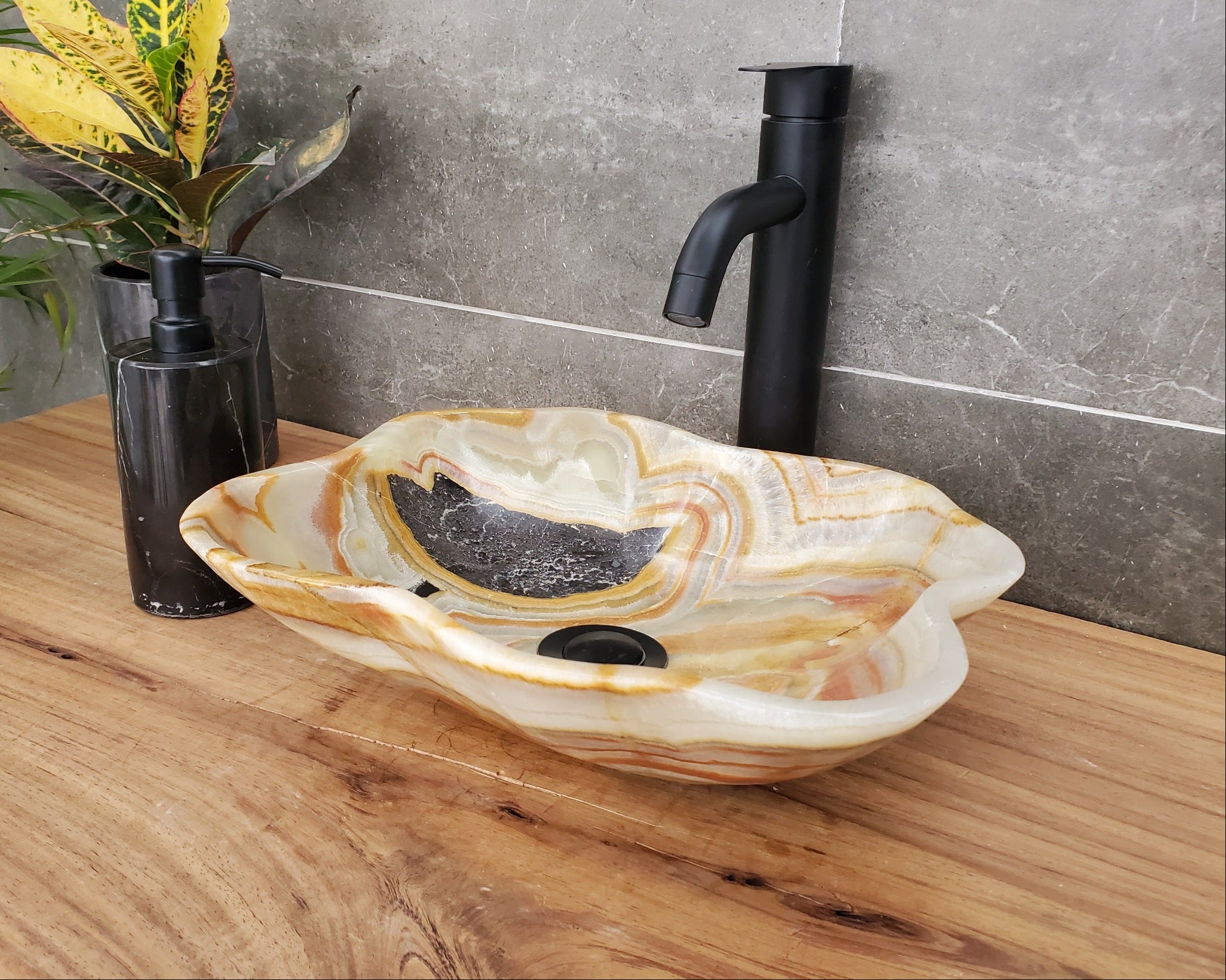 S31_29 Onyx Stone Vessel Bathroom Sink - 13 x 11.5 inch