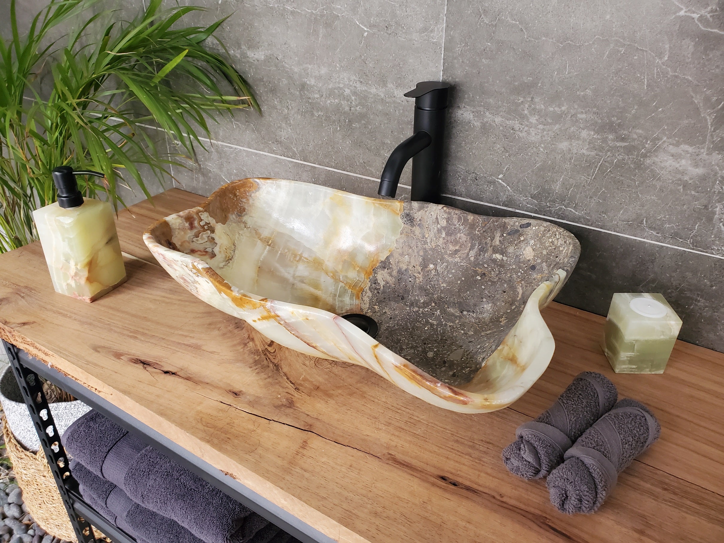 S33_38 Green Onyx Bathroom Vessel Sink - 19.5 x 14 inch