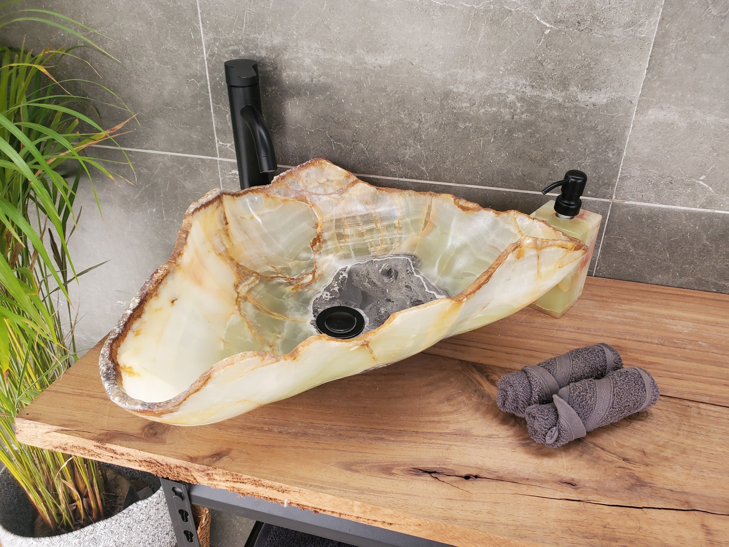 S33_22 Green Onyx Bathroom Vessel Sink - 19 x 19 inch