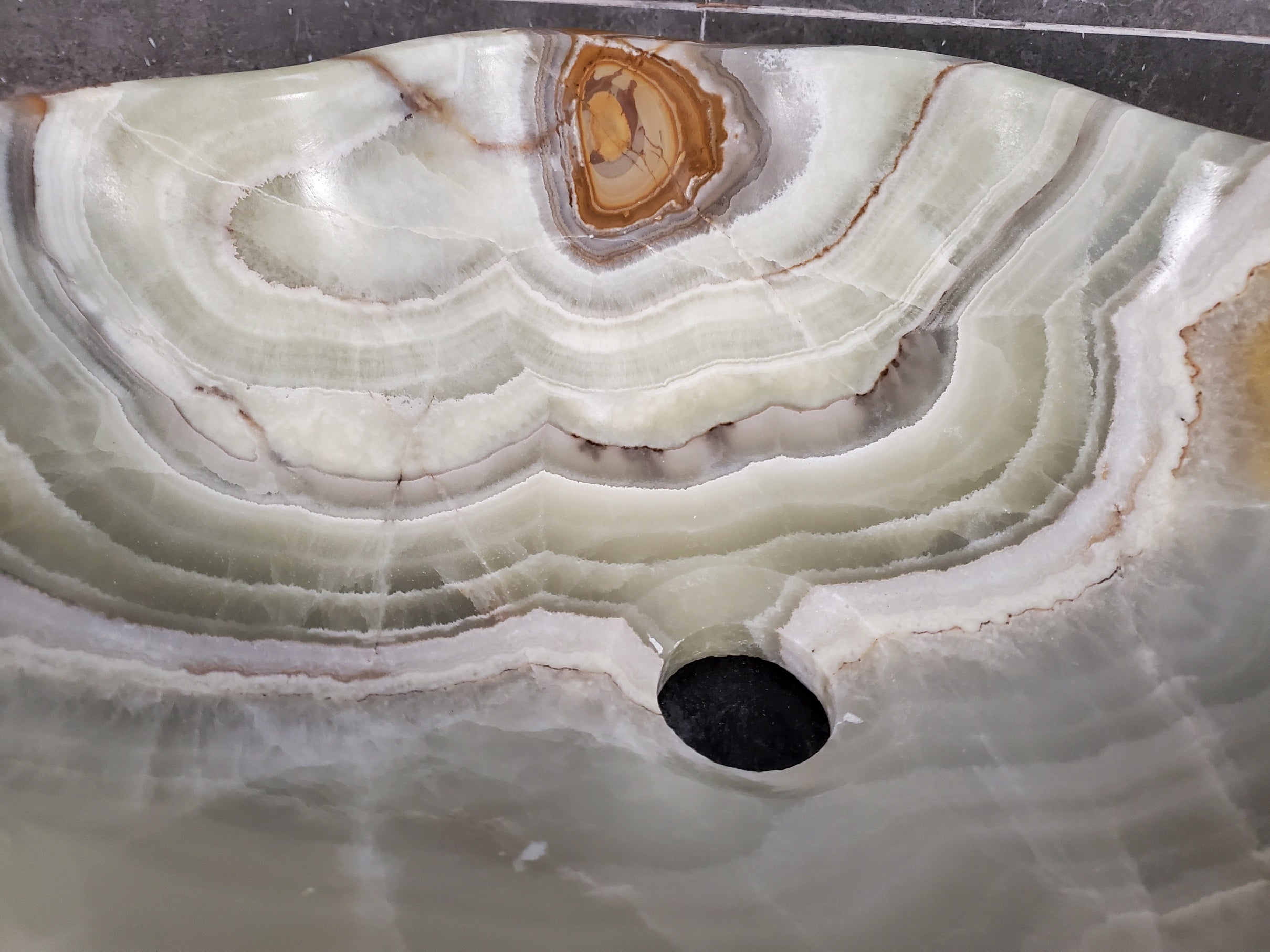 Green Onyx Marble Vessel Sink, Natural Stone Vanity Basin, Polished Bathroom Countertop Sink, Spa Decor 20x13 Inch S40_10 Bathroom Sinks Featured Onyx Sinks Sinks