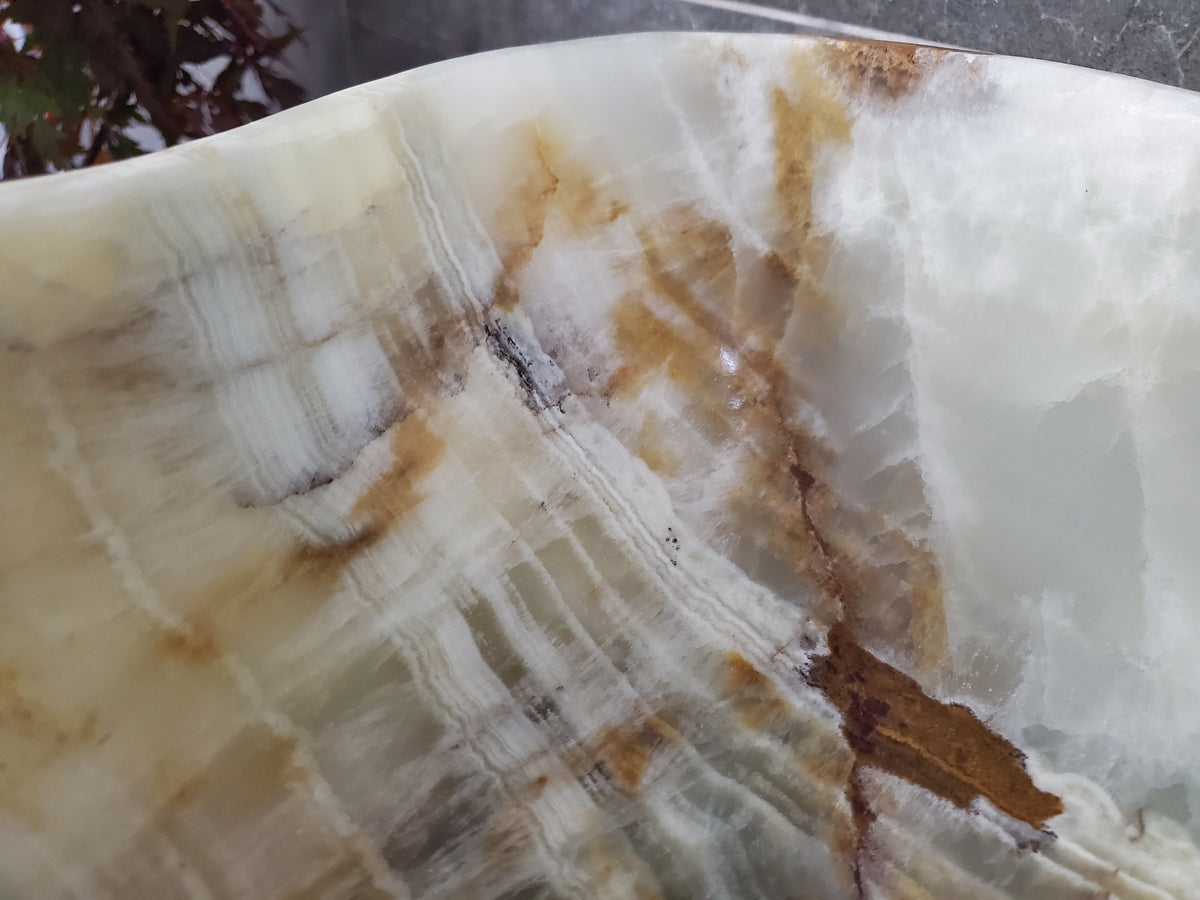 Green Onyx Marble Vessel Sink – Natural Stone Countertop Sink, Polished Vanity Basin, Luxury Spa Bathroom Decor 18x12.5 Inch S40_12 Bathroom Sinks Featured Onyx Sinks Sinks