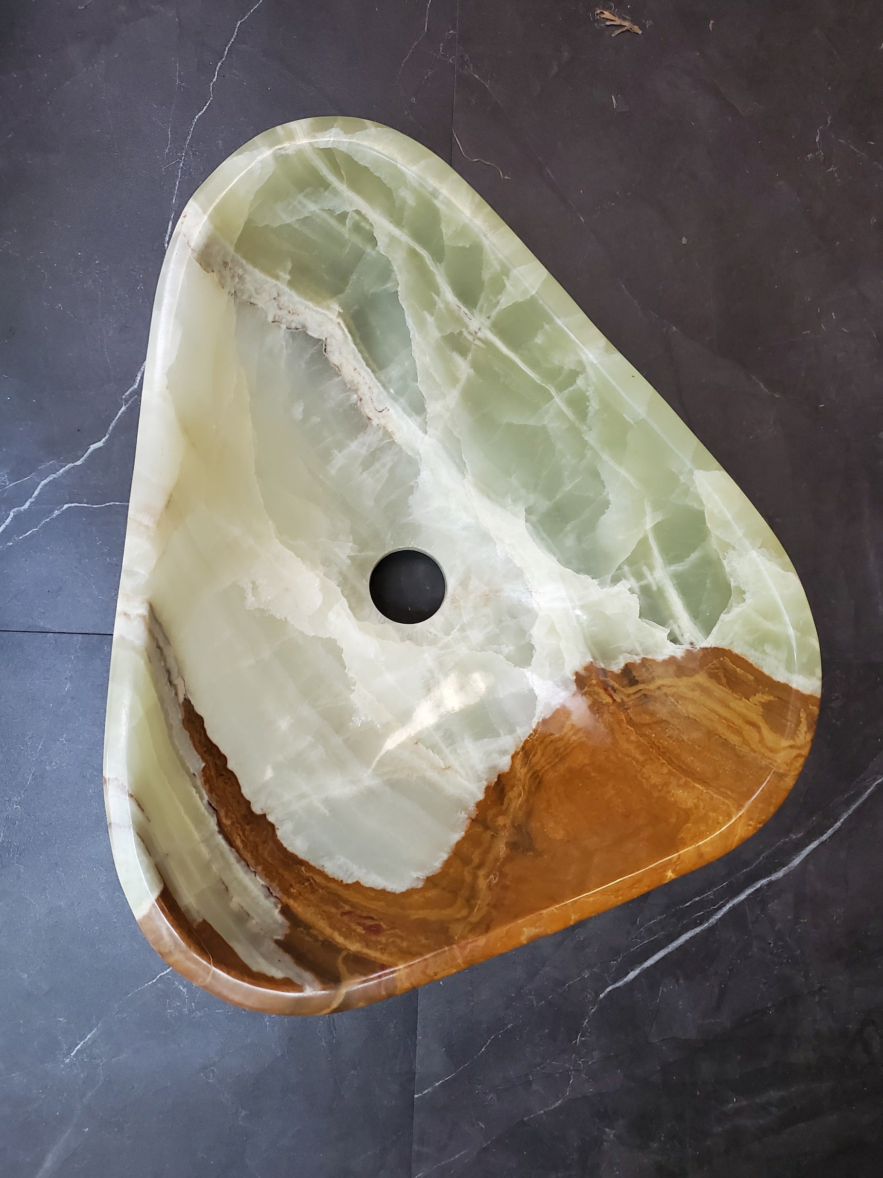 Green Onyx Vessel Sink, Natural Stone Vanity Basin, Polished Bathroom Countertop Sink, Spa Decor 15x12 Inch S40_26