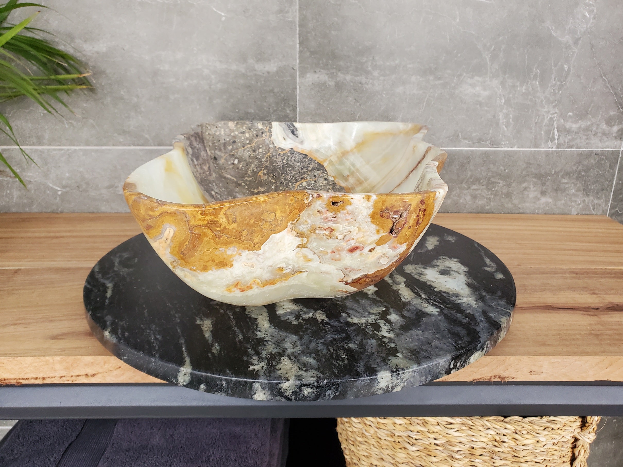 S33_38 Green Onyx Bathroom Vessel Sink - 19.5 x 14 inch
